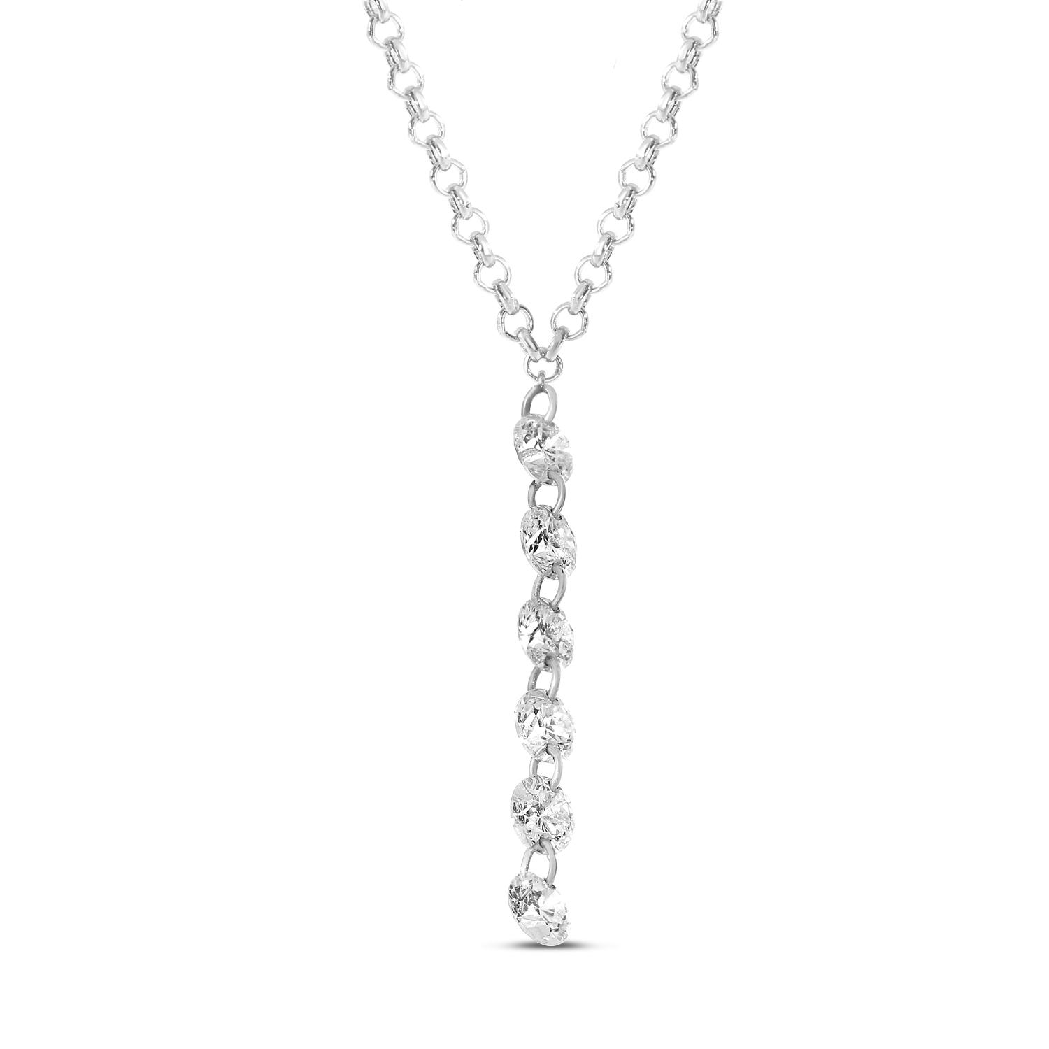 14K White Gold Dashing Diamond Cable Chain Necklace