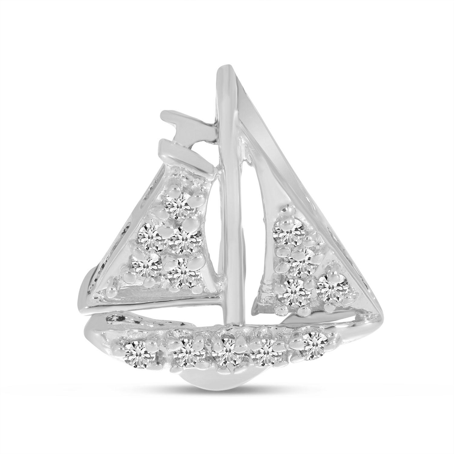 14K White Gold Diamond Sailboat Pendant