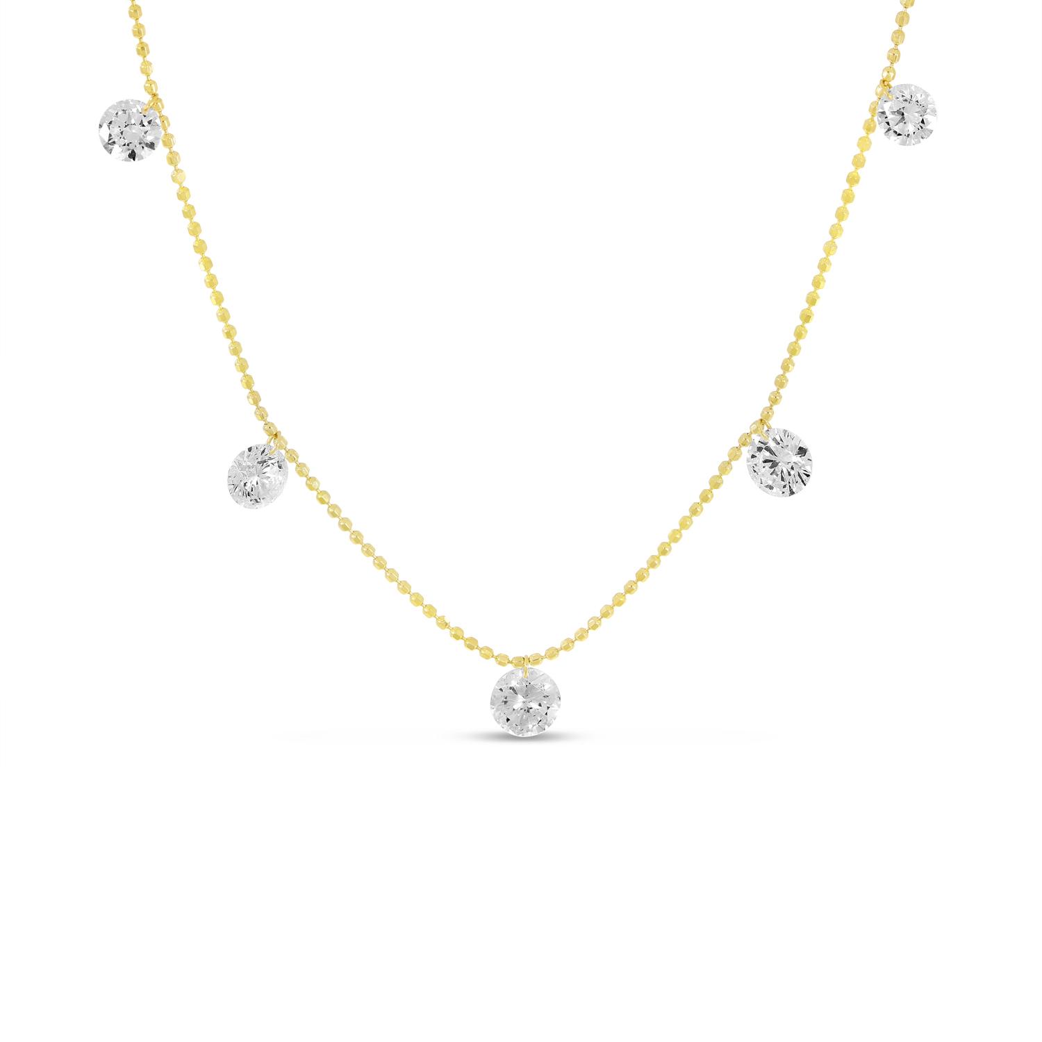 14K Yellow Gold Dashing Diamonds 5 Stone Necklace