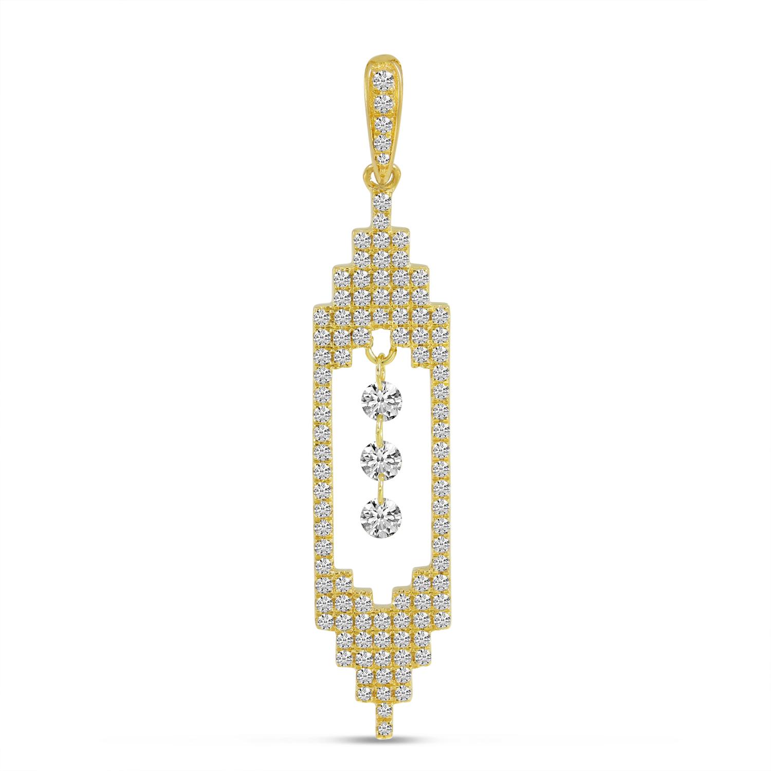 14K Yellow Gold Dashing Diamond Art Deco Pendant