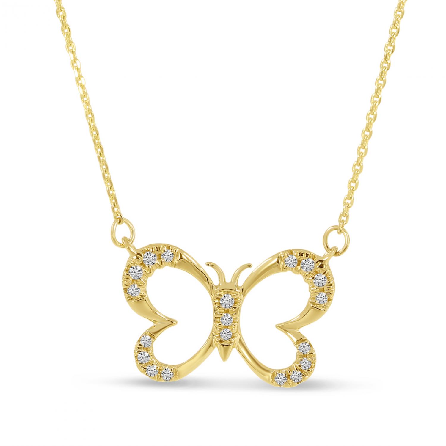 14K Yellow Gold Diamond Butterfly Necklace