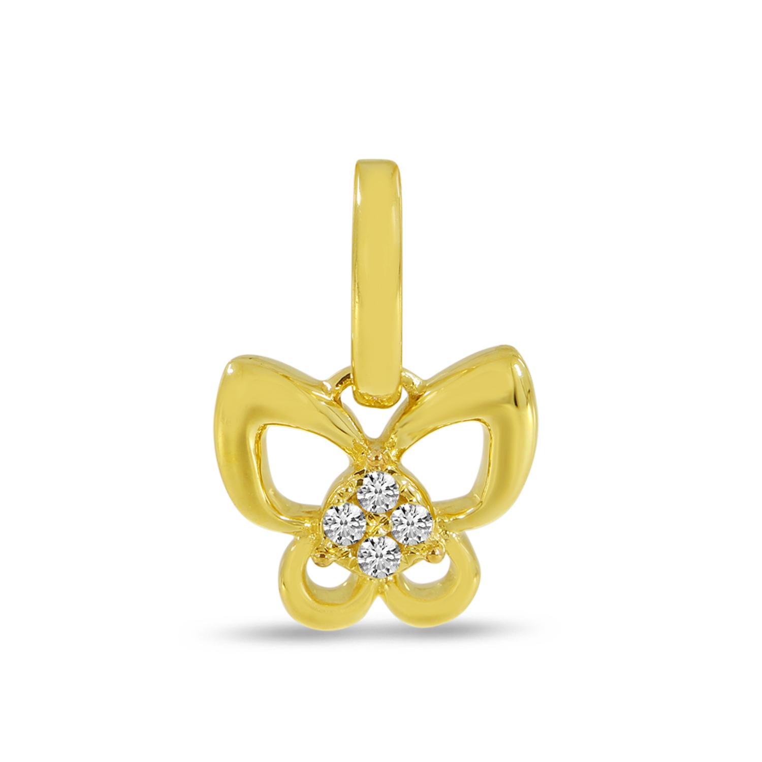 14K Yellow Gold Small Diamond Butterfly Pendant