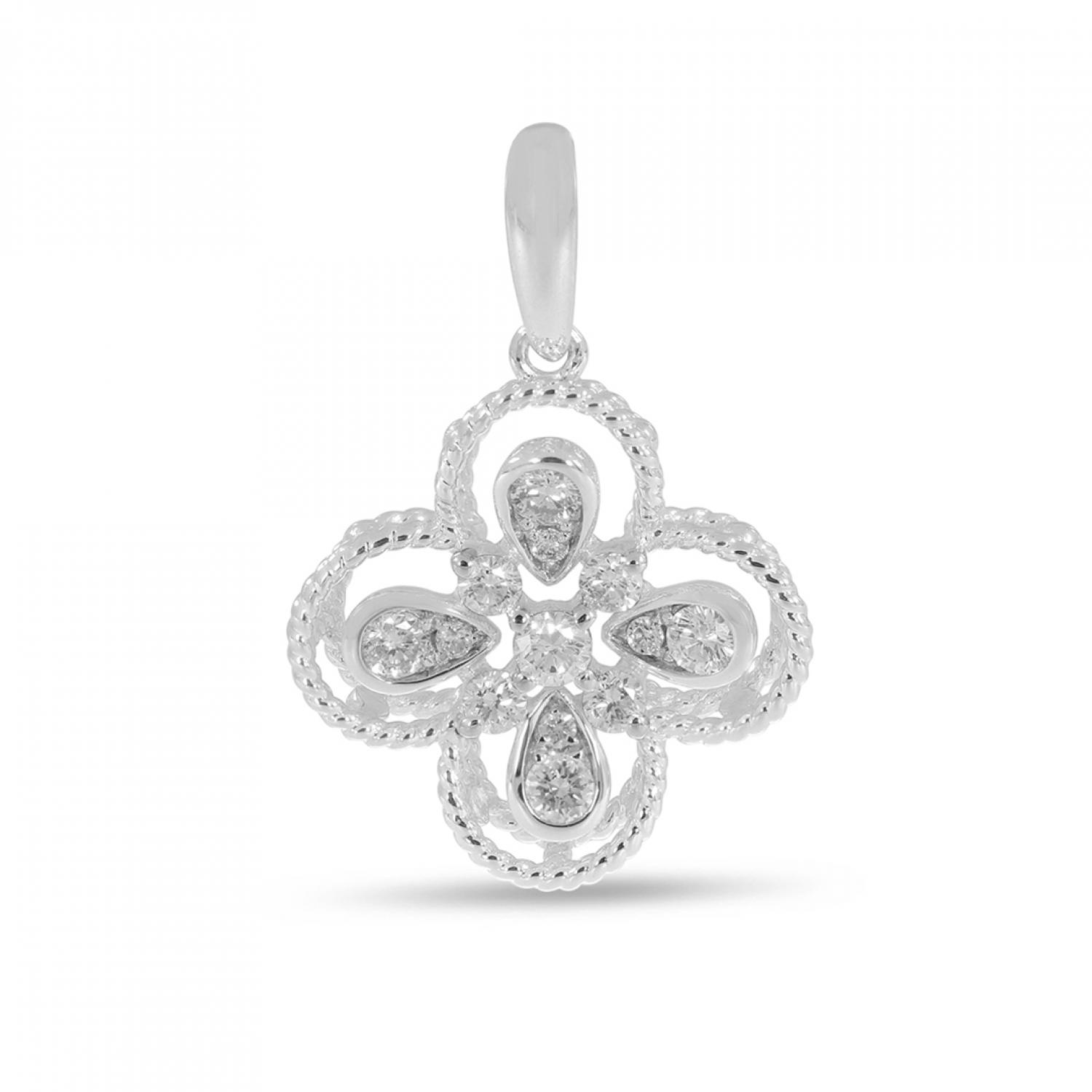 14K White Gold Clover Diamond Pendant