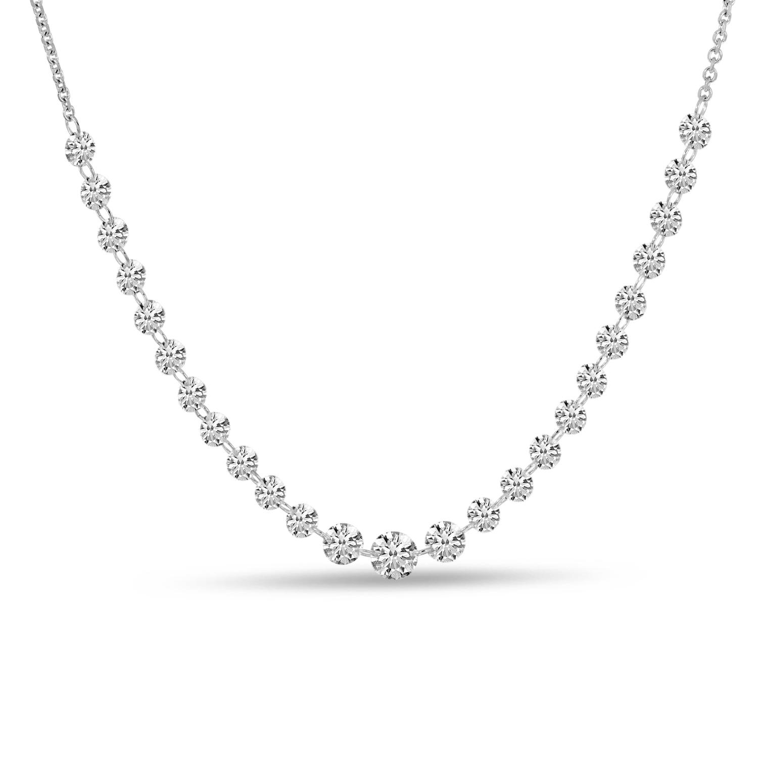 14K White Gold Dashing Diamond Graduated Necklace