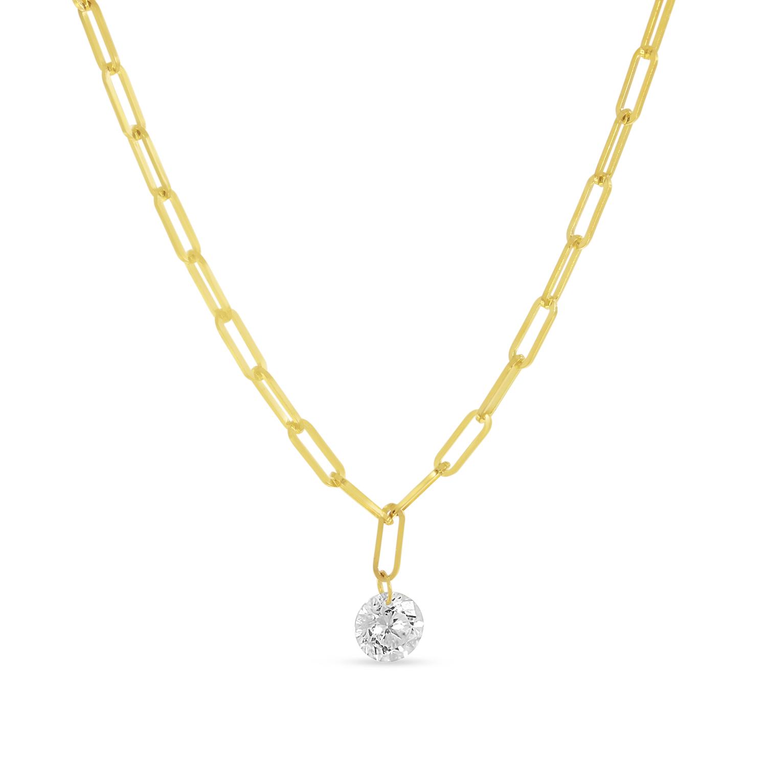 14K Yellow Gold Dashing Diamond Single .15 Ct Diamond Paper Clip Chain Necklace