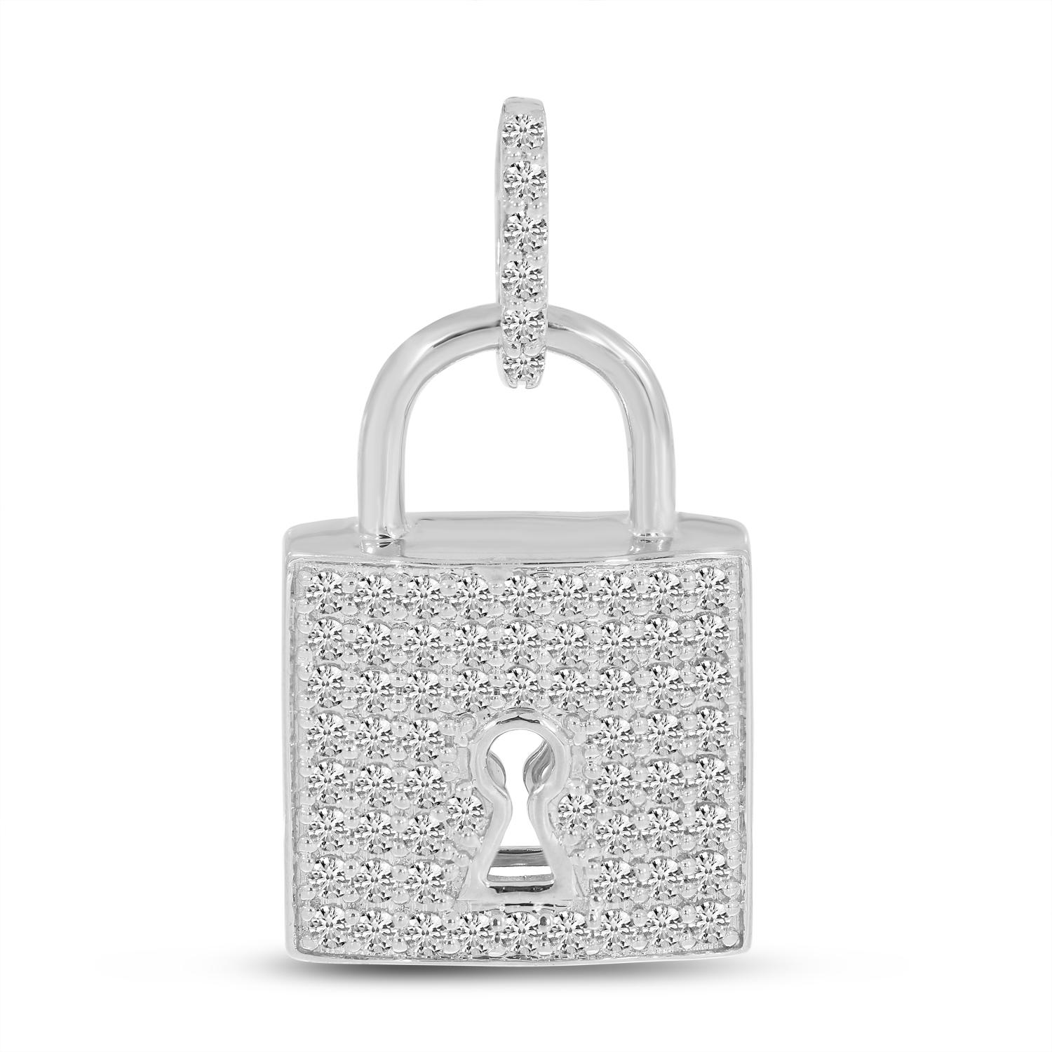 14K White Gold Diamond Padlock Pendant