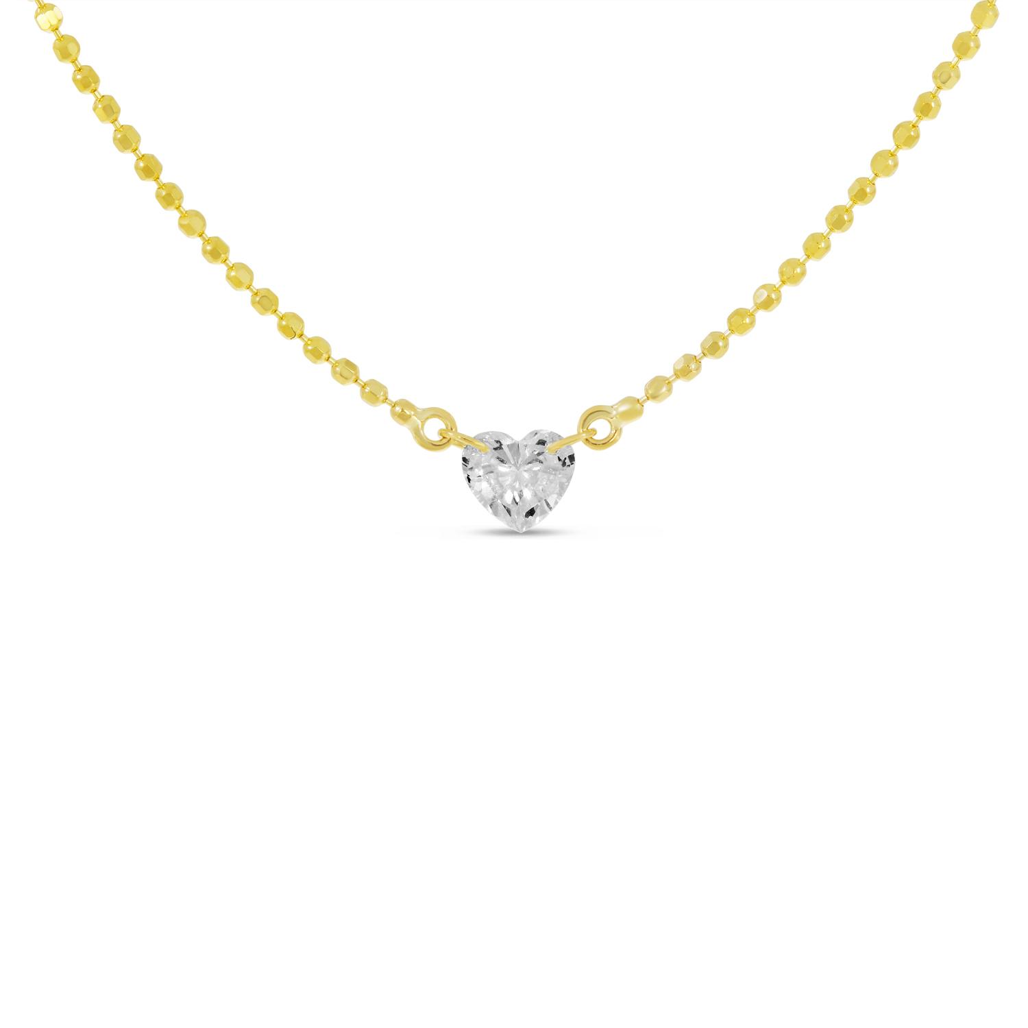 14K Yellow Gold Dashing Diamond Heart Necklace