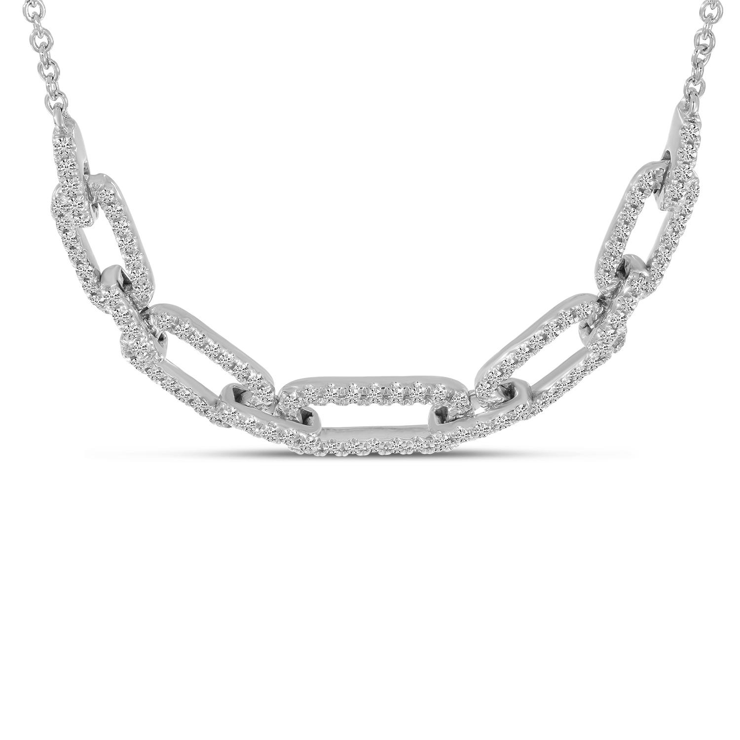 14K White Gold Diamond Open Link Chain Necklace