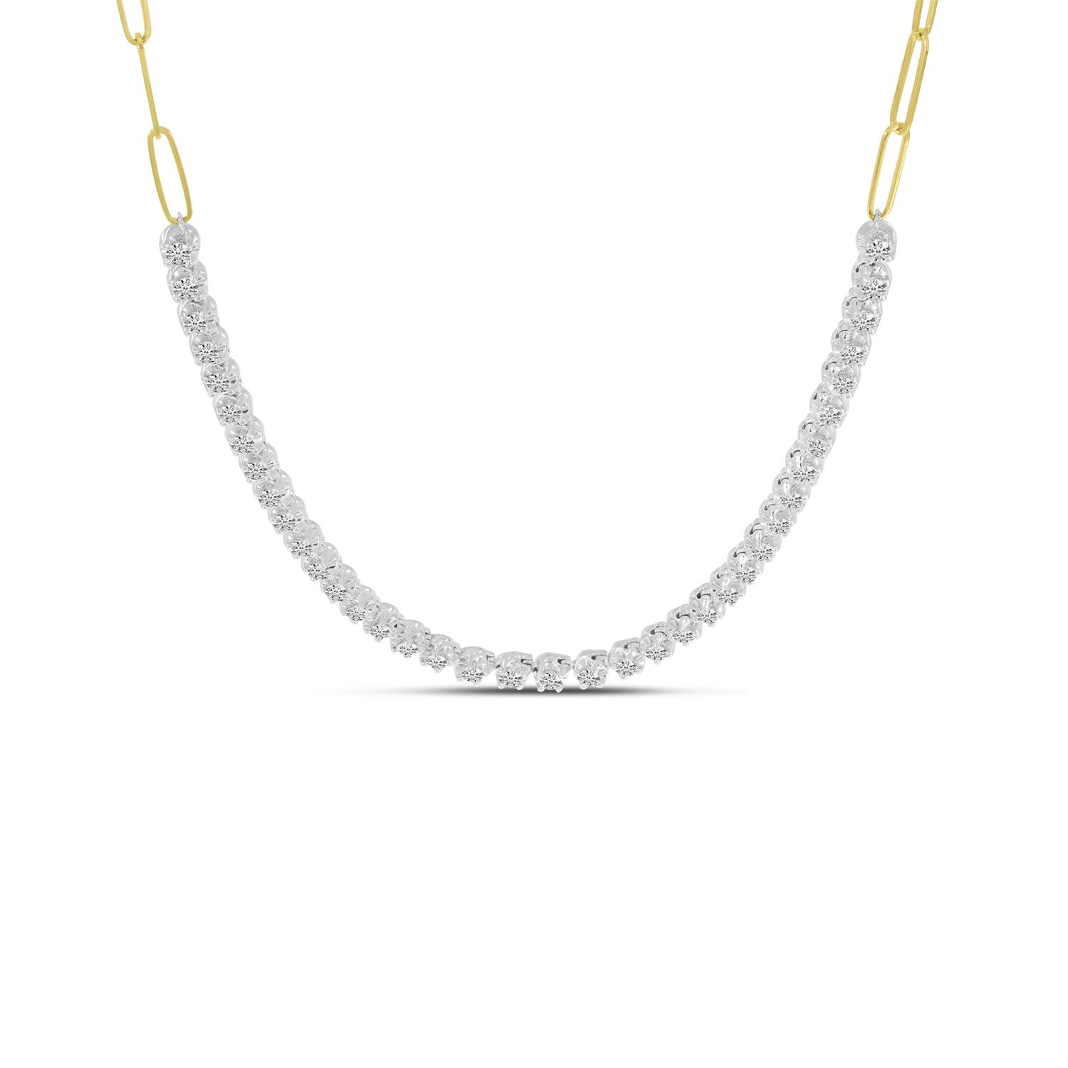 14K Two Tone Gold Diamond and Gold Link Necklace