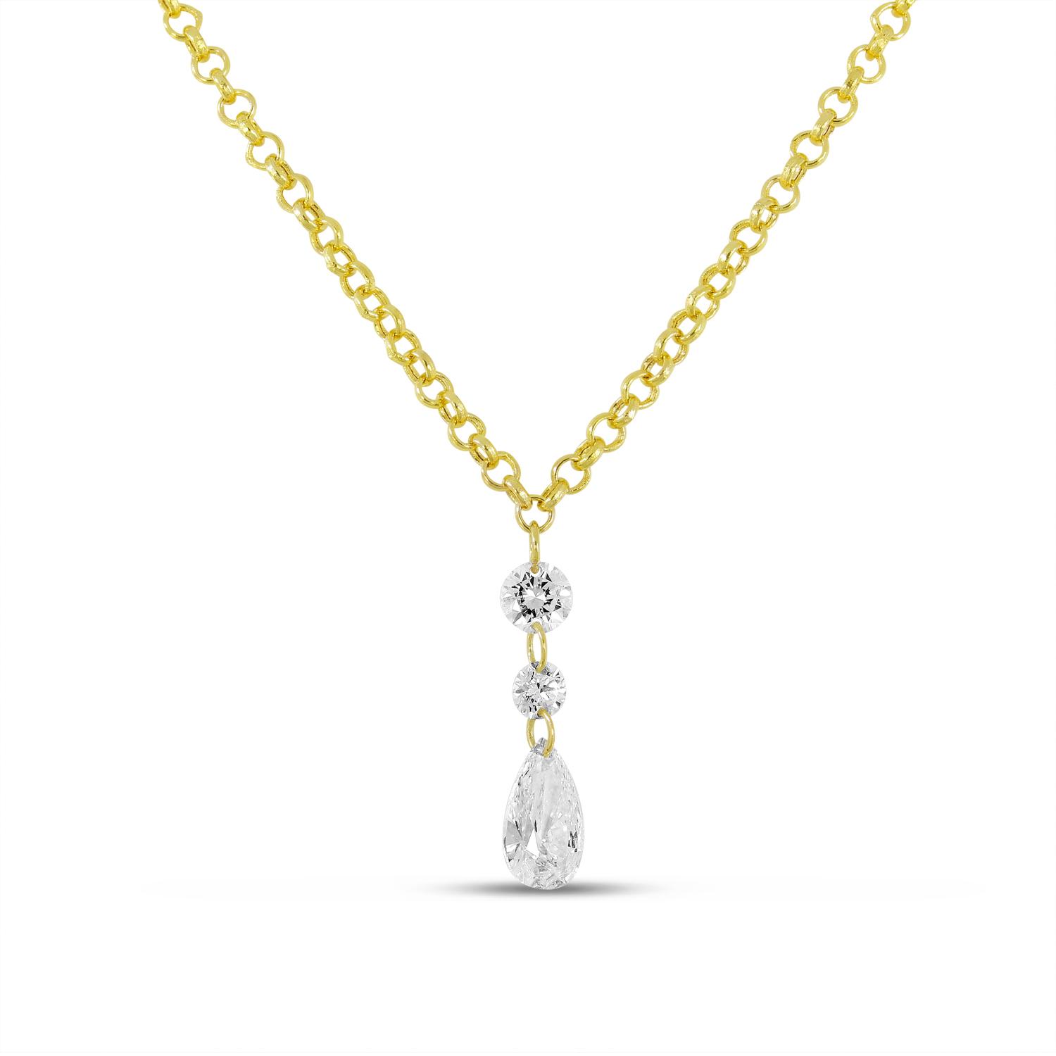 14K Yellow Gold Dashing Diamond Pear Drop Necklace