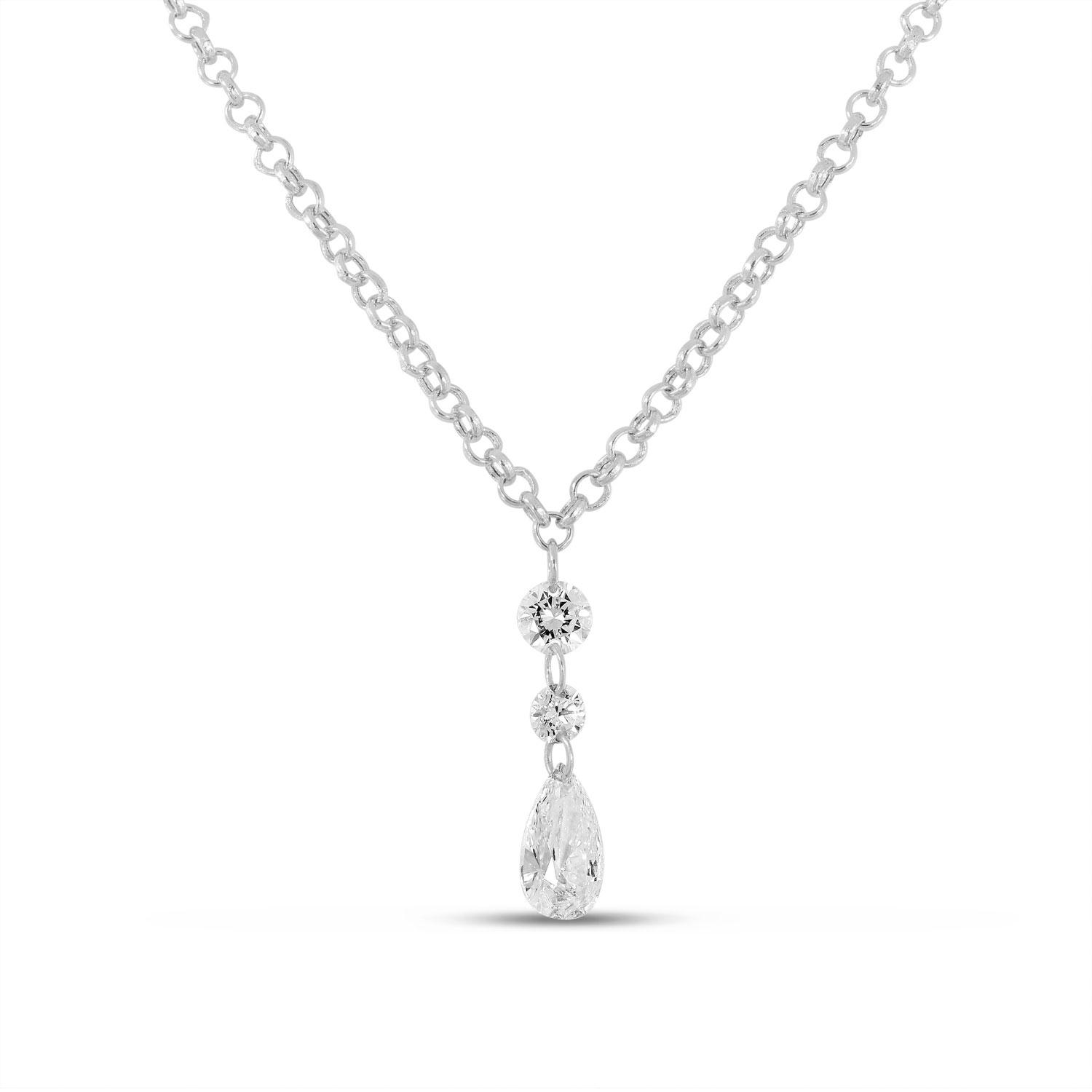 14K White Gold Dashing Diamond Pear Drop Necklace