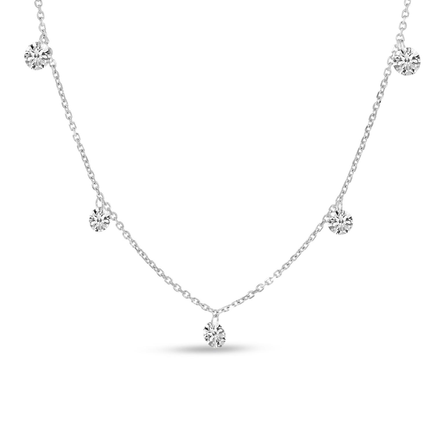 14K White Gold 18 inch Graduated 1.05 Ct Dashing Diamond Necklace