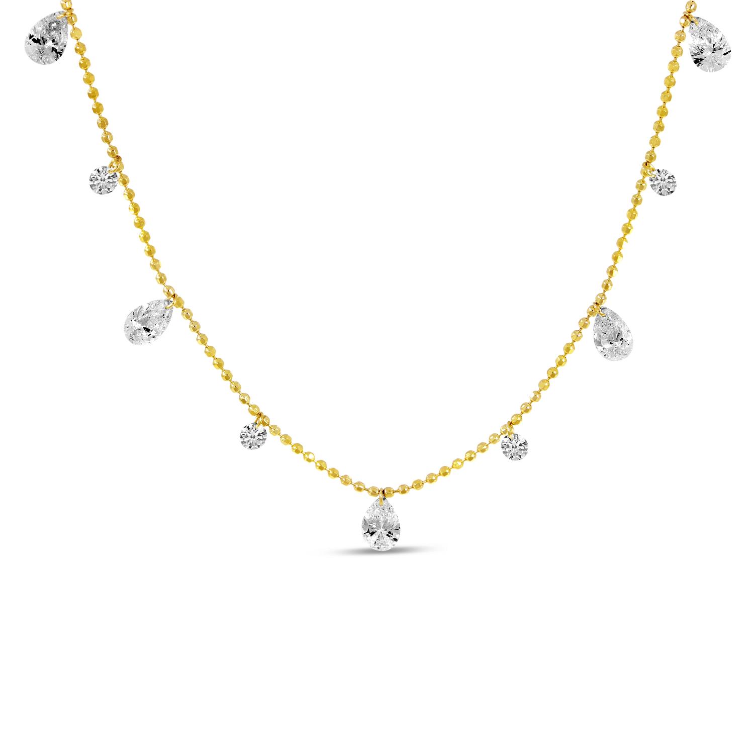 14K Yellow Gold Dashing Diamond Alternating Pear and Round Diamond Station 18 inch Necklace