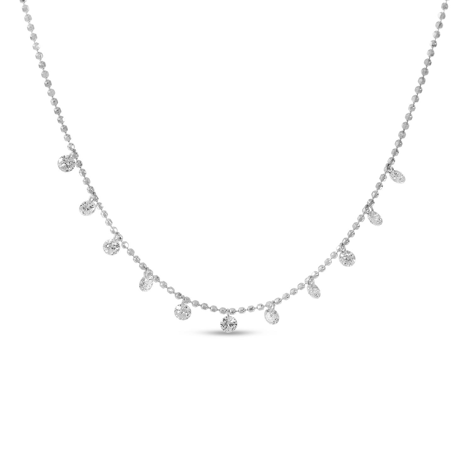 14K White Gold Eleven Dashing Diamond 18 inch Cable Necklace