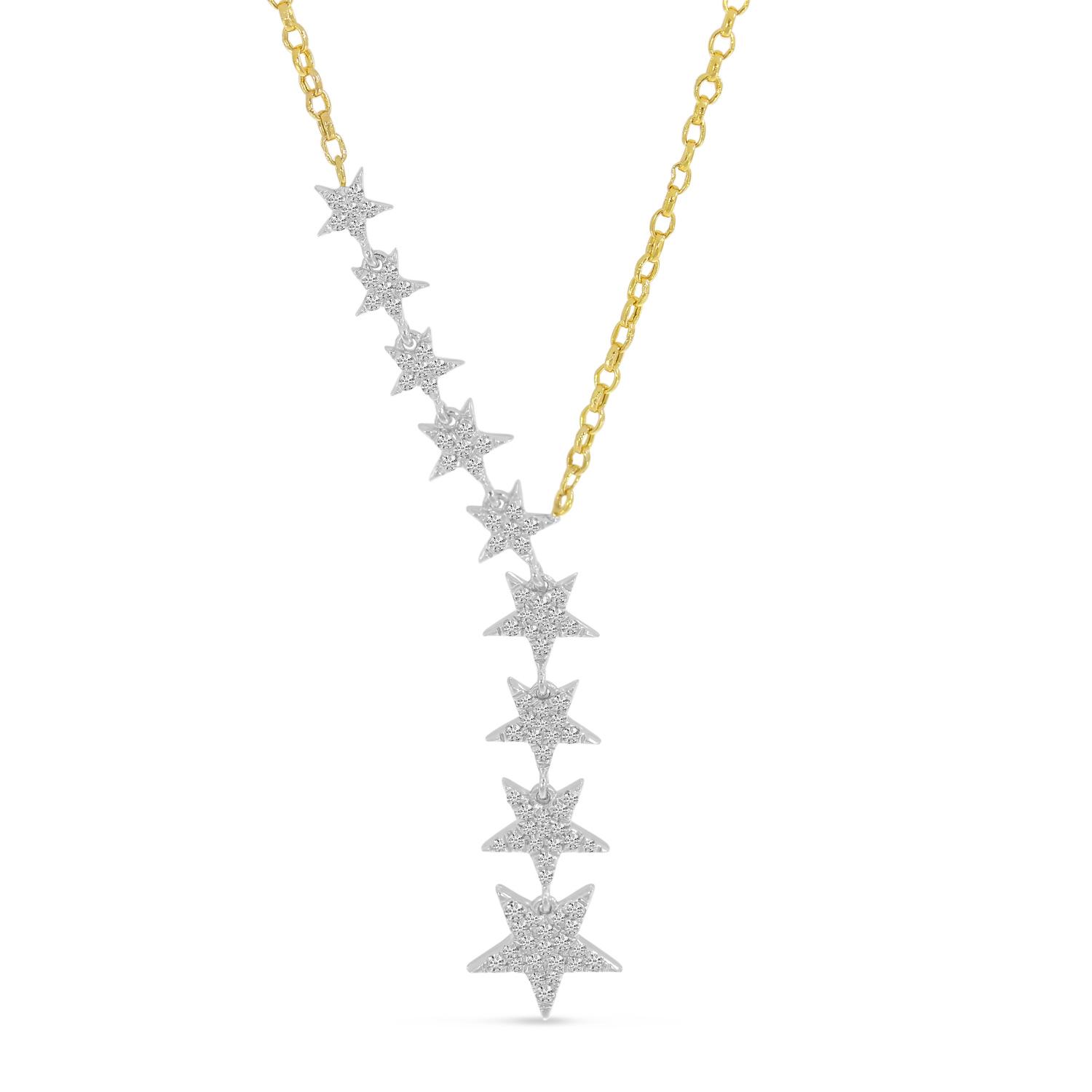 14K Two Tone Gold Diamond Cascading Stars Necklace