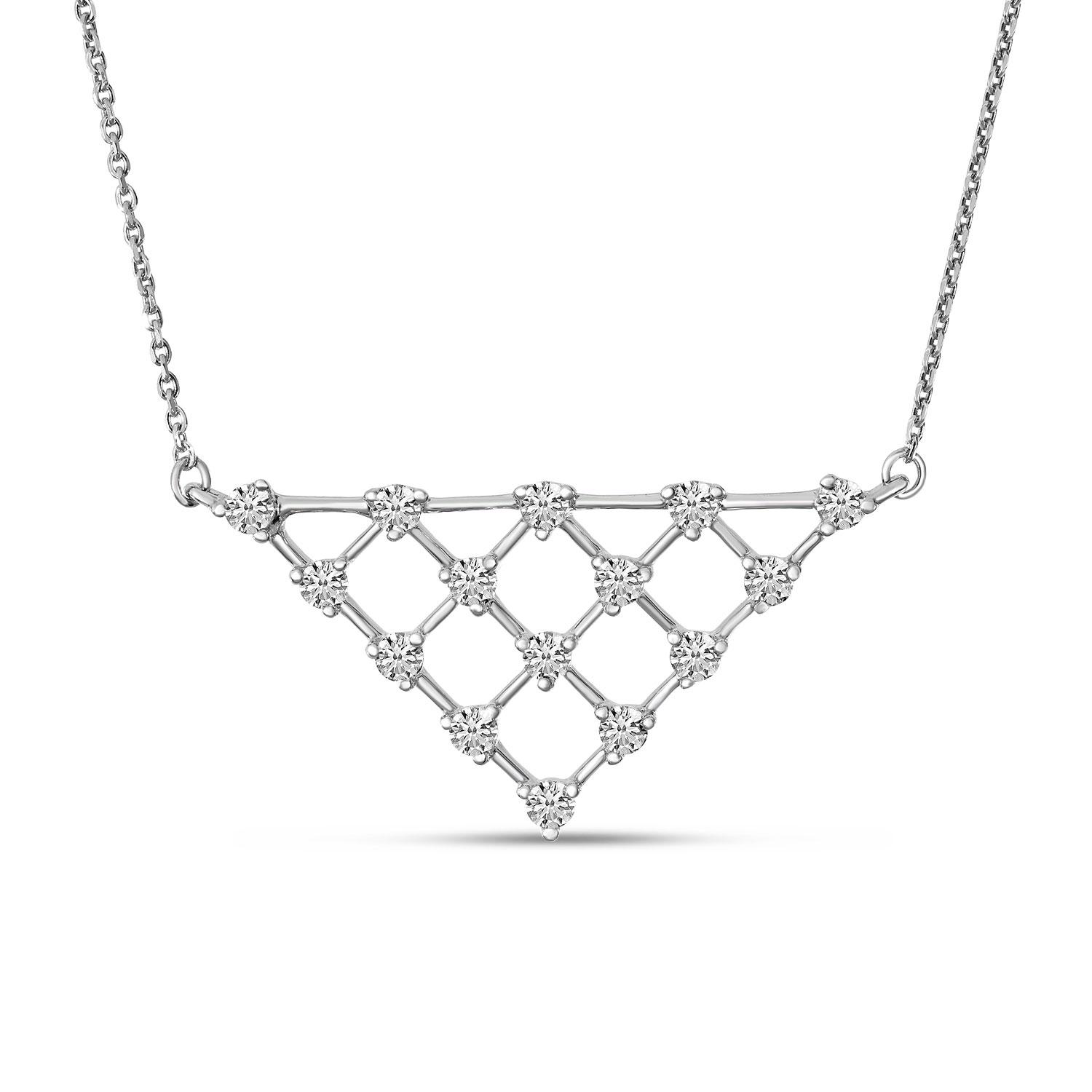 14K White Gold Diamond Triangle Net Necklace