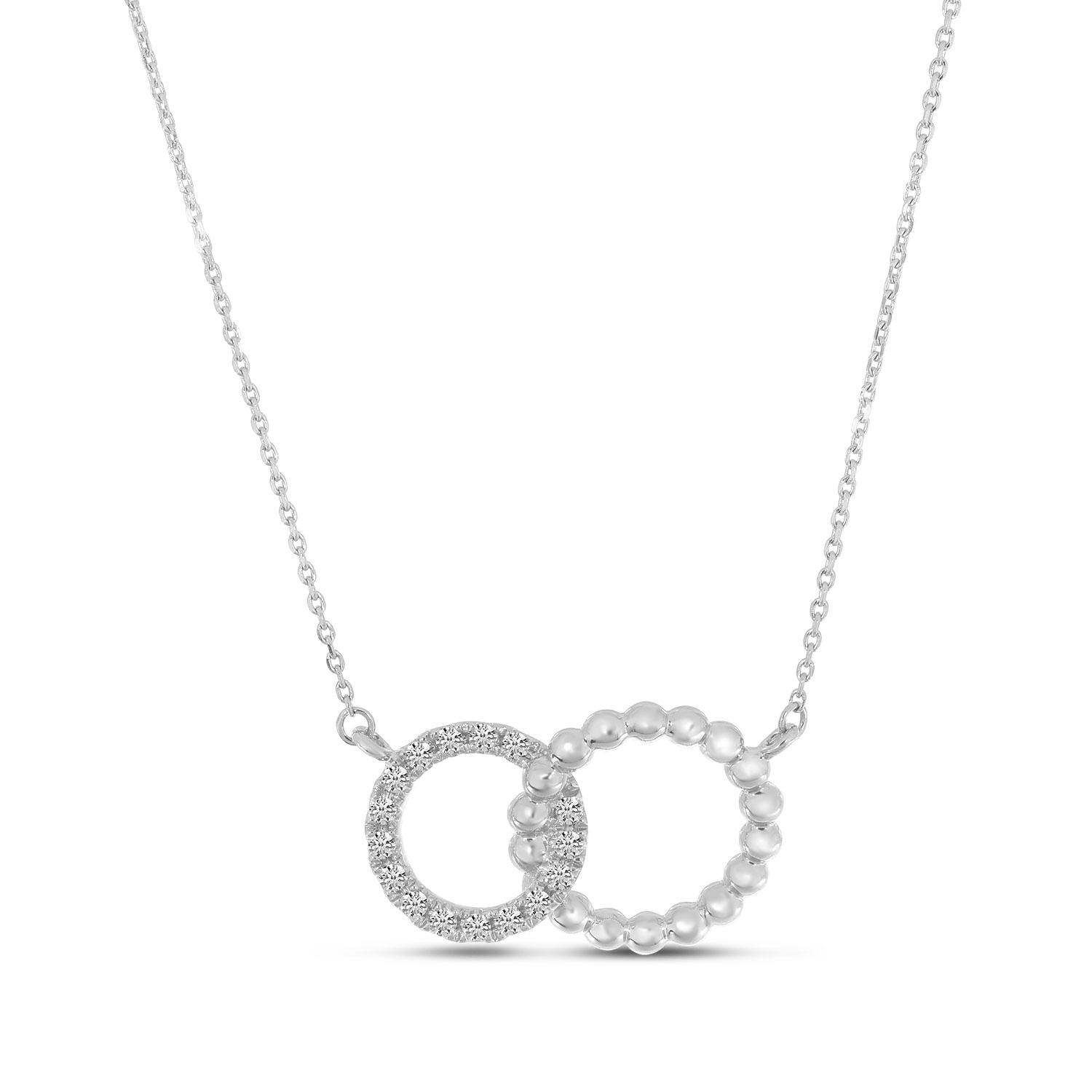 14K White Gold Diamond Beaded Interlocking Circles Necklace