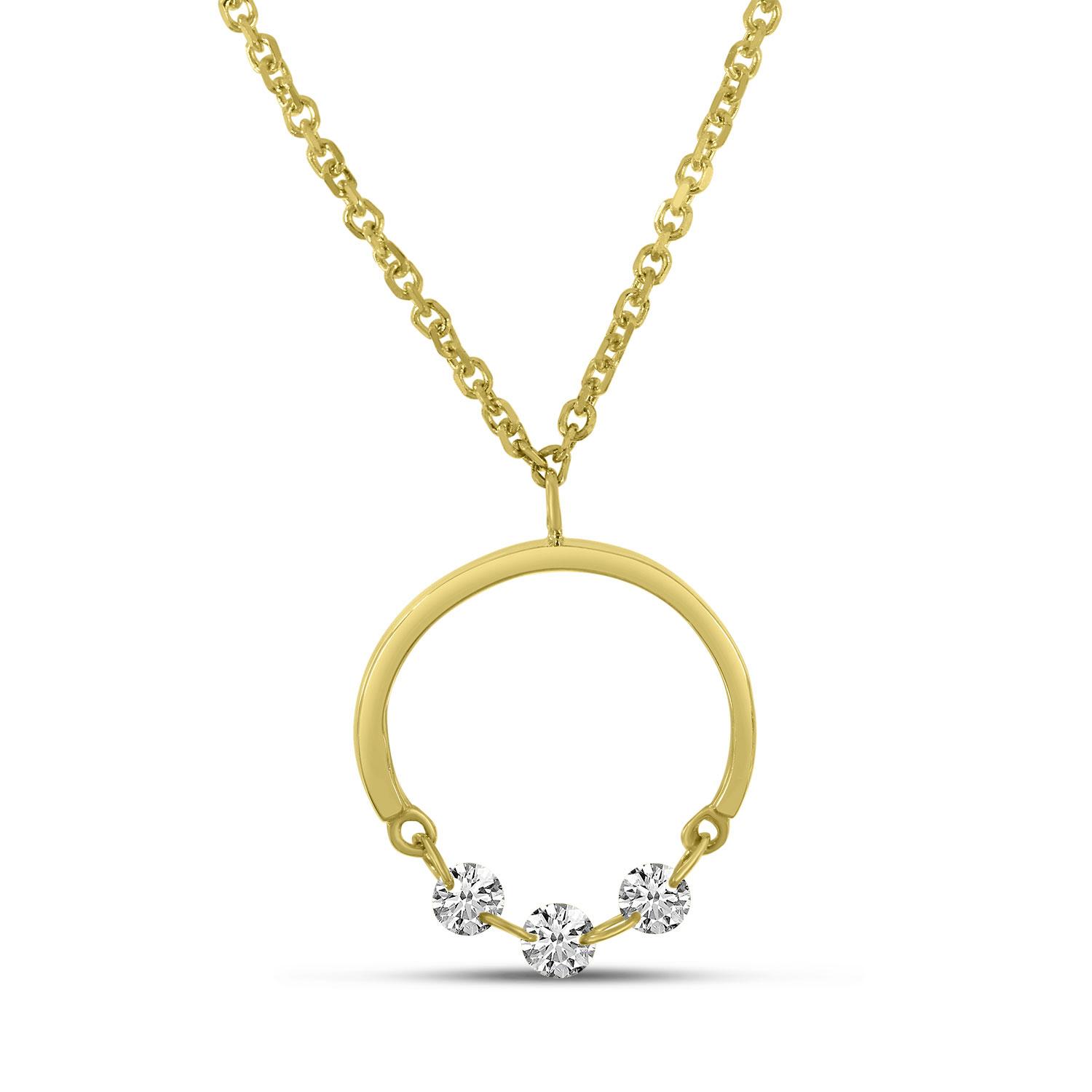 14K Yellow Gold Dashing Diamond Half Circle Necklace