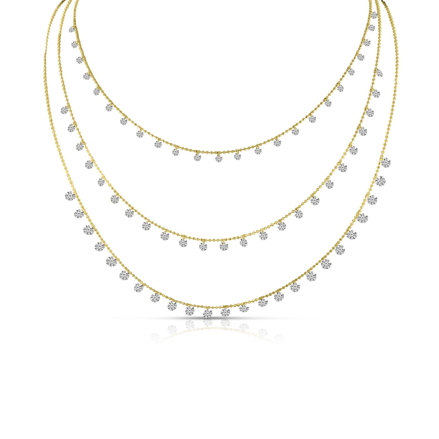 14K Yellow Gold Dashing Diamonds Triple Necklace