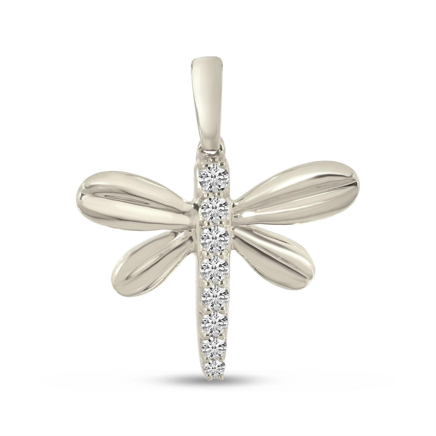 14K White Gold Diamond Dragonfly Pendant