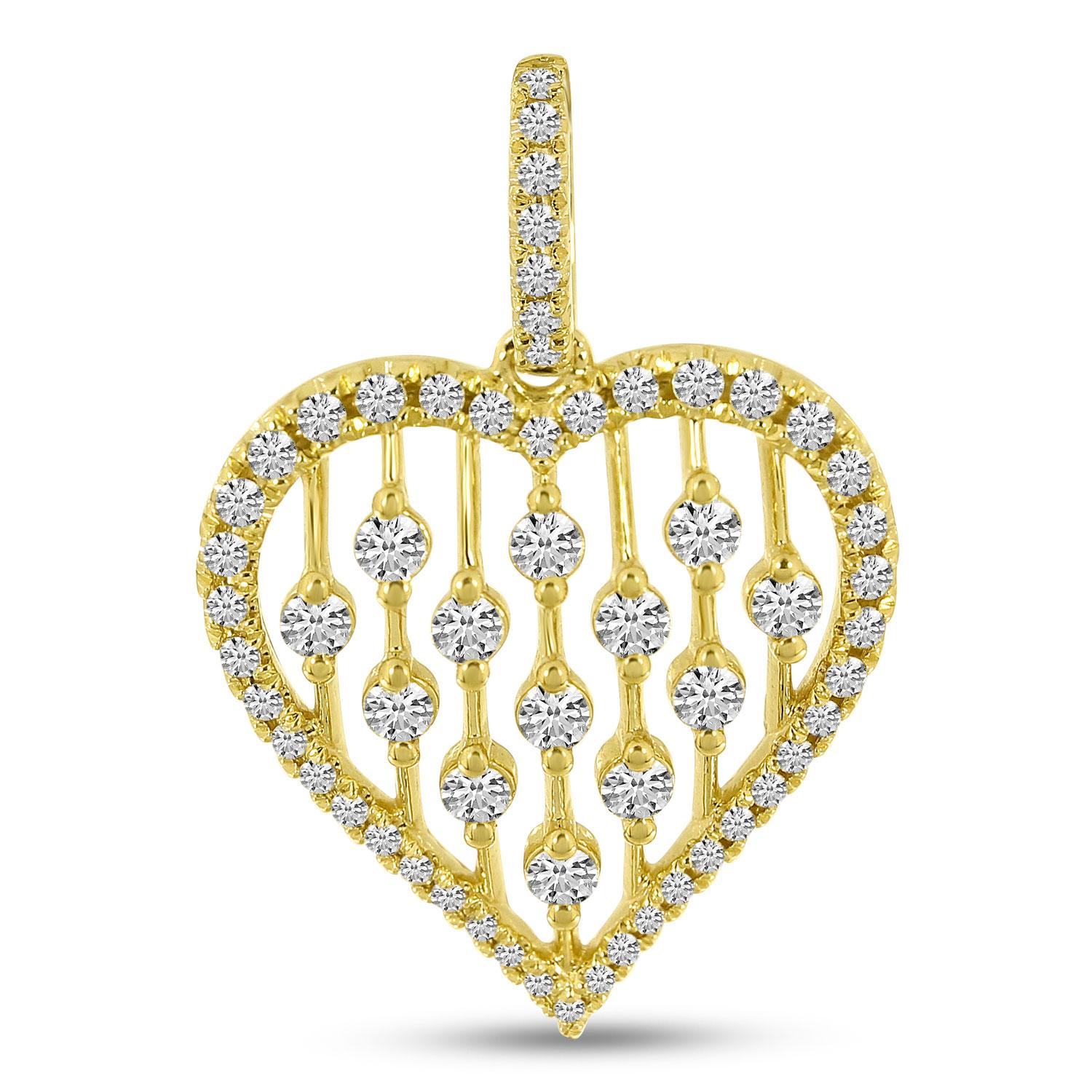 14K Yellow Gold Diamond Heart Station Pendant