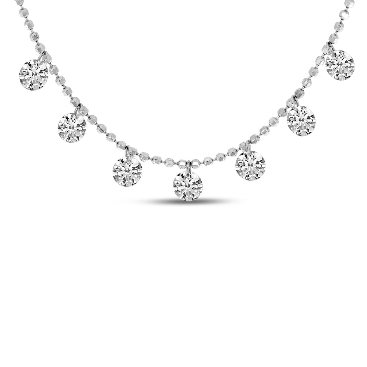 14K White Gold 7 Stone Dashing Diamonds Necklace