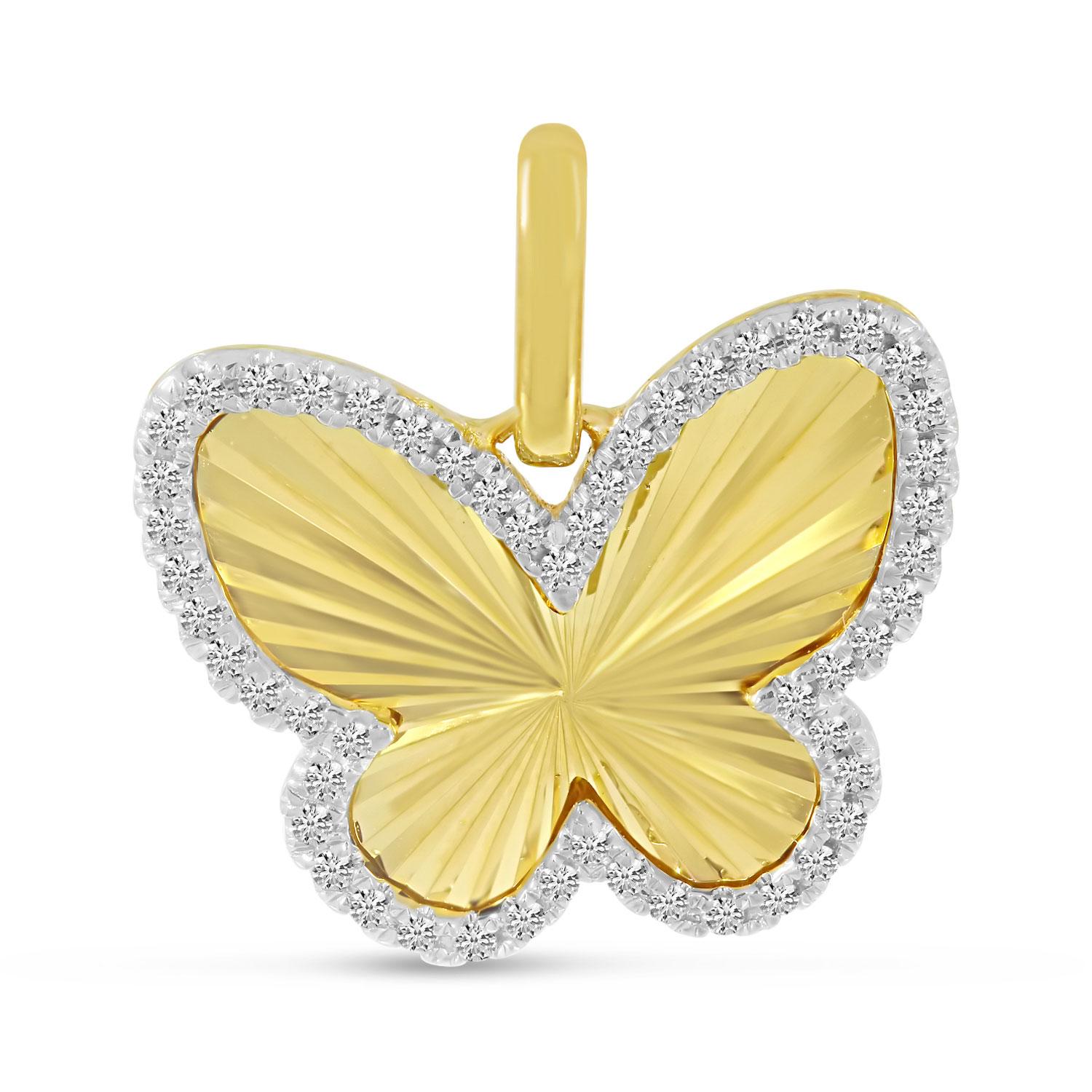 14K Yellow Gold Diamond Fluted Butterfly Pendant