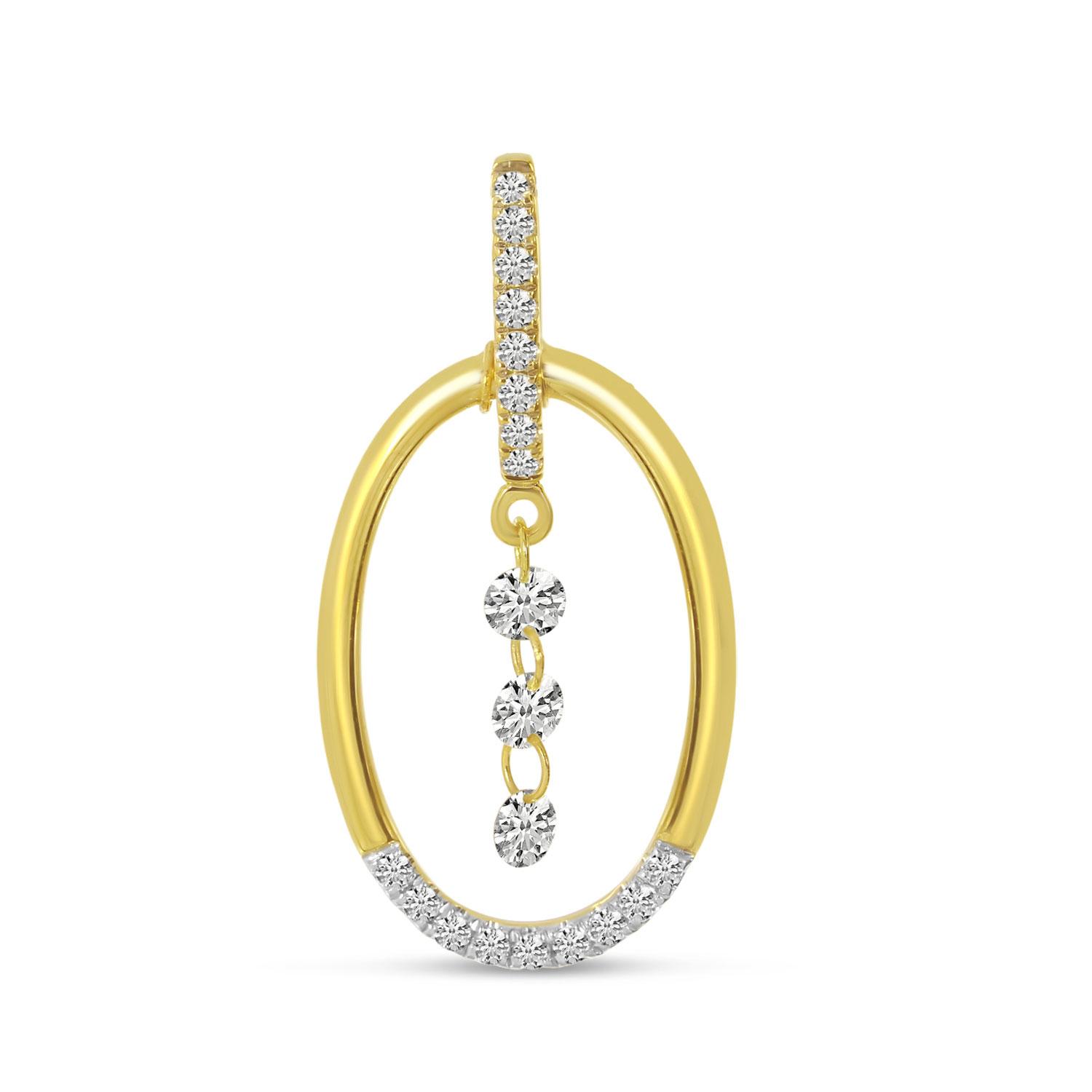 14K Yellow Gold Dashing Diamonds Elongated Oval Pendant