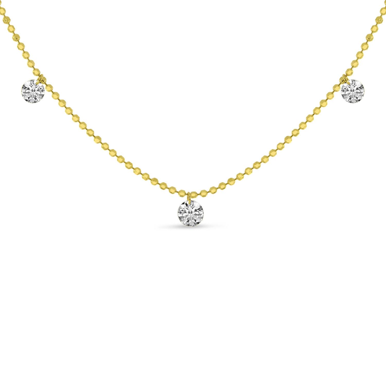 14K Yellow Gold 3 Stone Dashing Diamonds 20 inch Necklace