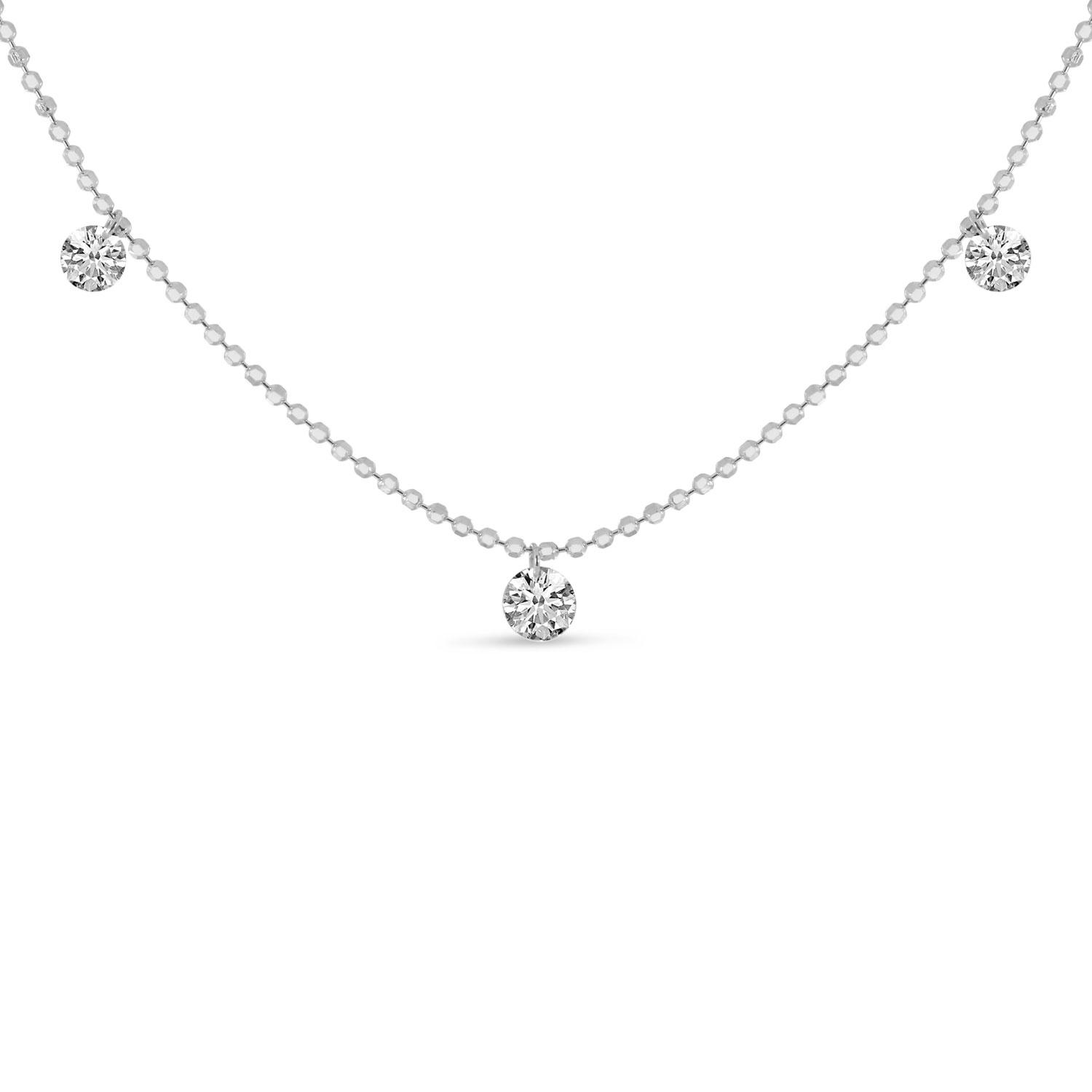 14K White Gold 3 Stone Dashing Diamonds 18 inch Necklace