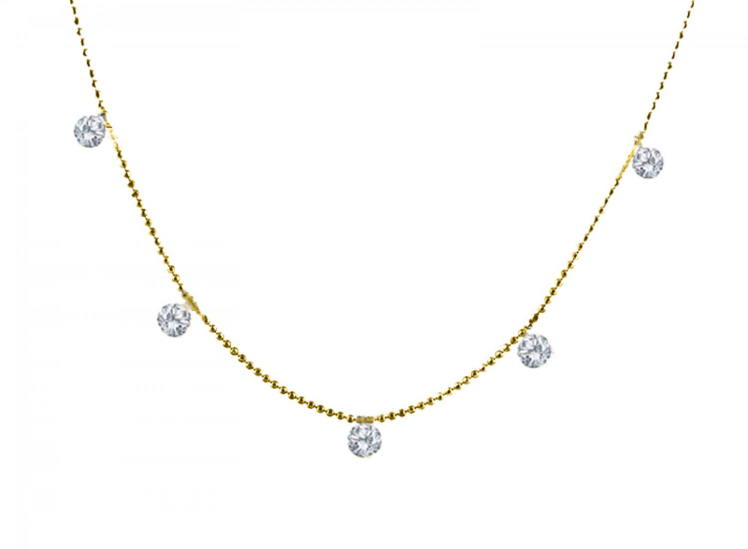 14K Yellow Gold Dashing Diamond 5-Diamond By the Yard Necklace