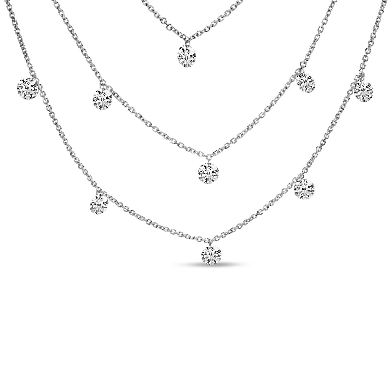 14K White Gold Triple Chain Convertible 2.25 ct Dashing Diamonds Necklace