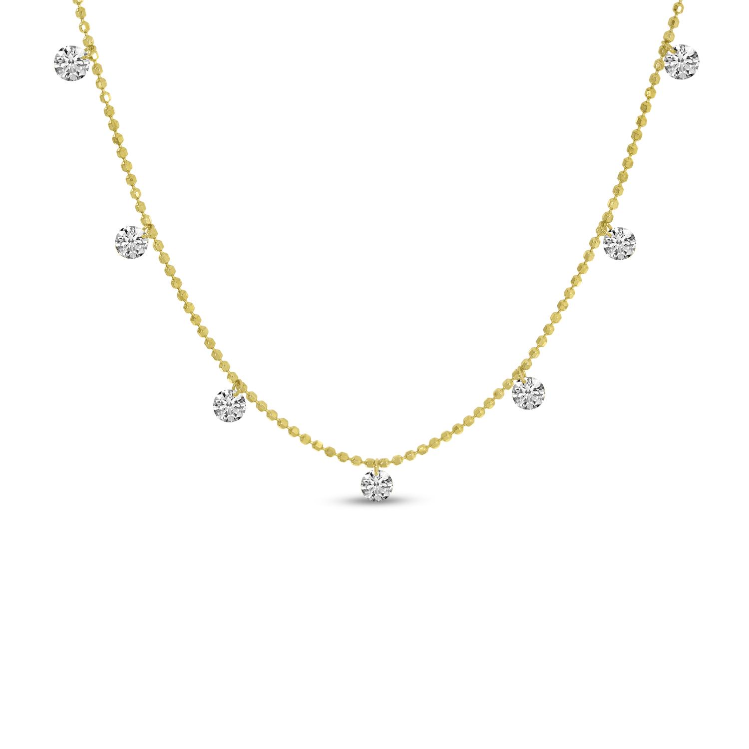 14K Yellow Gold Diamond Dashing Diamond 7 Stone Necklace