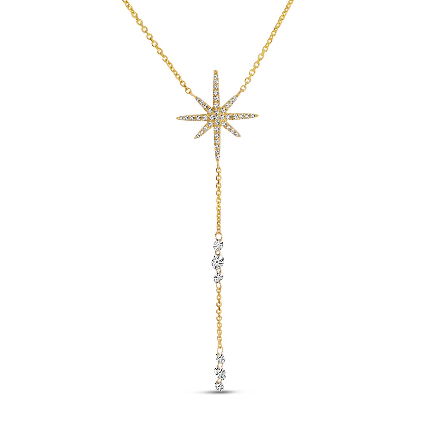 14K Yellow Gold Dashing Diamond Starburst Lariat Necklace