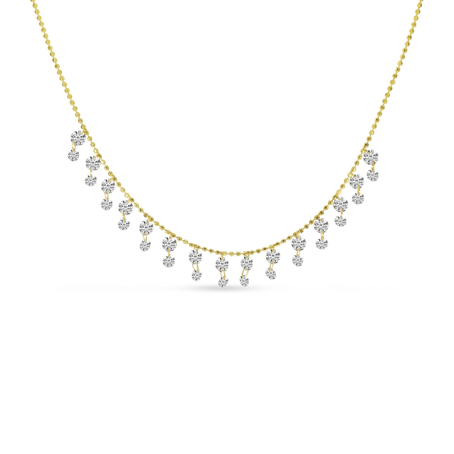 14K Yellow Gold Dashing Diamond Double Dangle Necklace