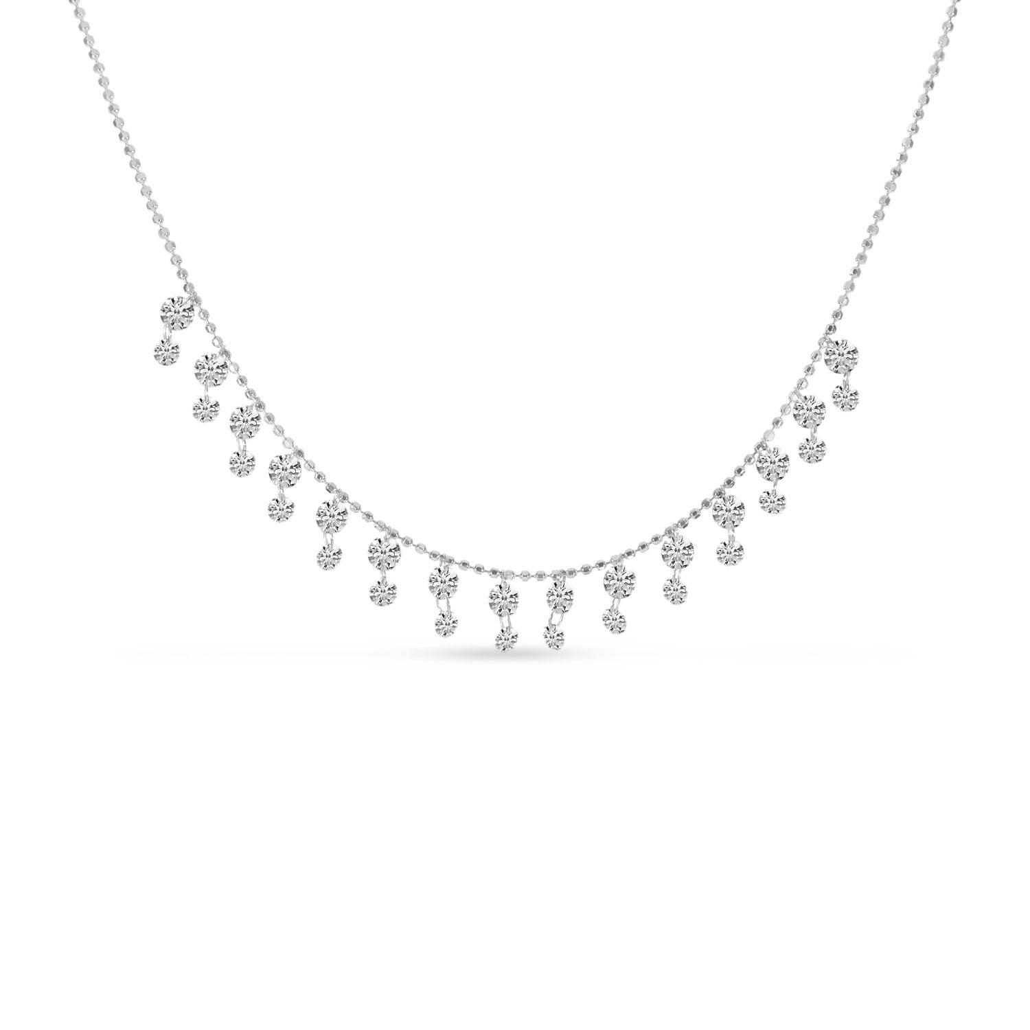 14K White Gold Dashing Diamond Double Dangle Necklace