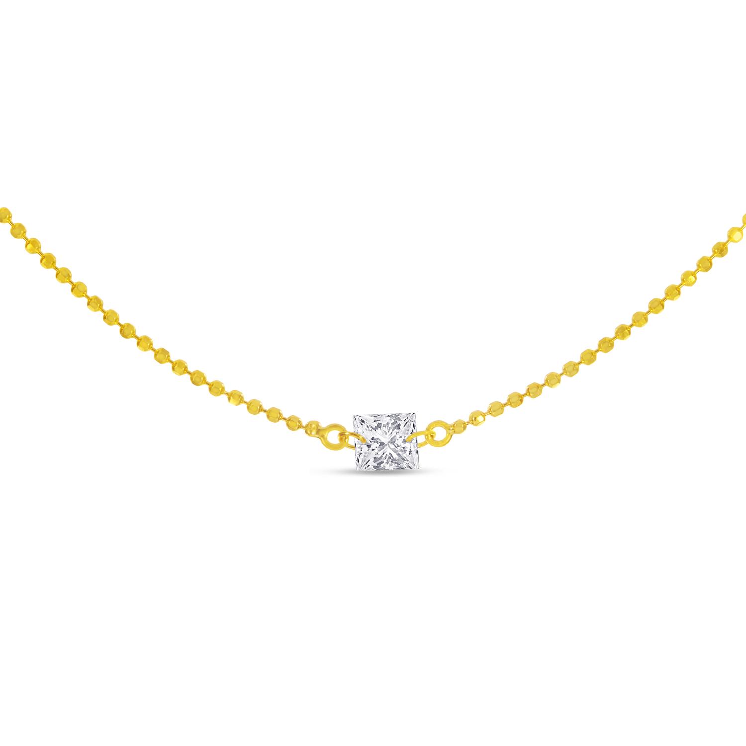 14K Yellow Gold Single .25 ct Princess Diamond Dashing Diamond Necklace