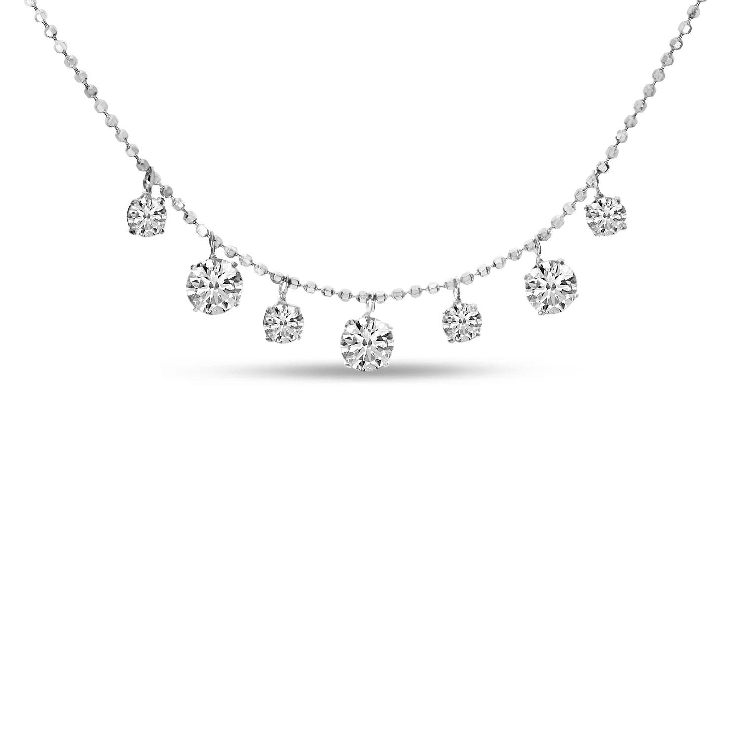 14K White Gold Alternating Floating Diamond Necklace