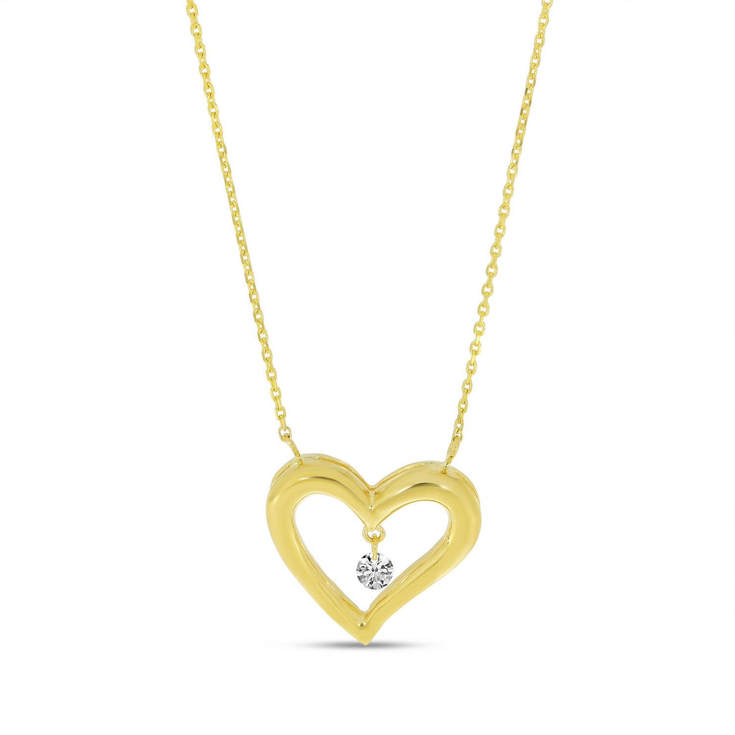 14K Yellow Gold Dashing Diamond 18 Inch Open Heart Necklace