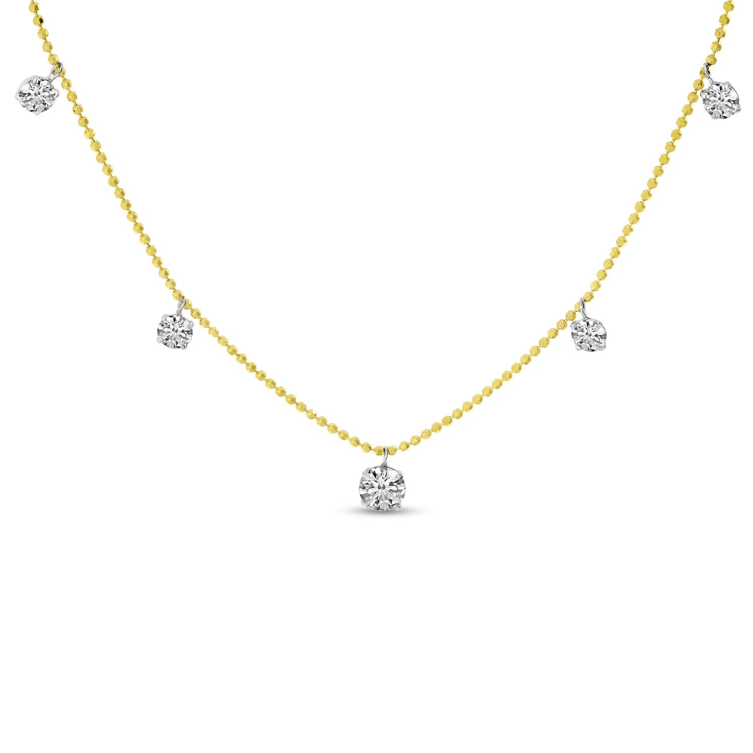 14K Yellow Gold graduated 7 stone Flaoting Diamond Necklace