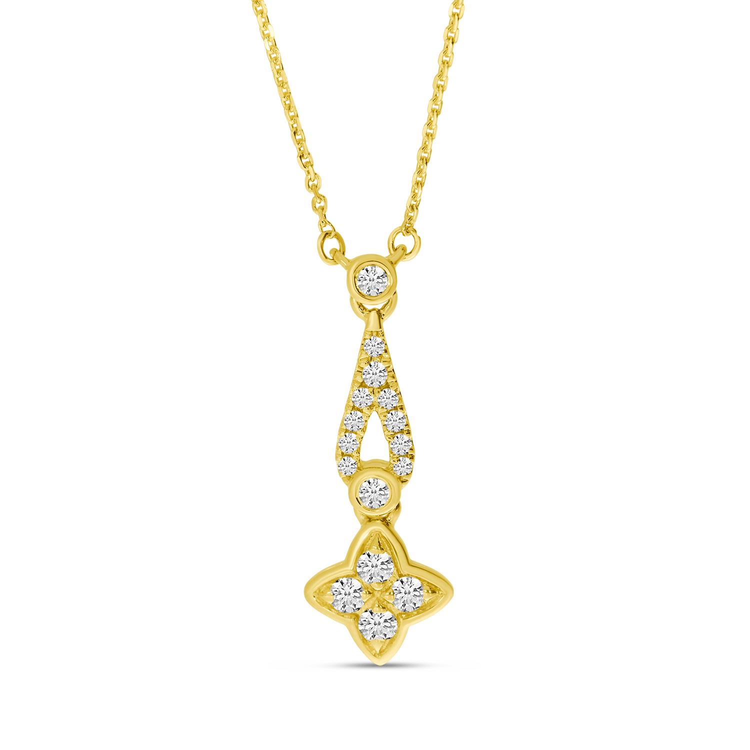 14K Yellow Gold Diamond Drop Clover Necklace