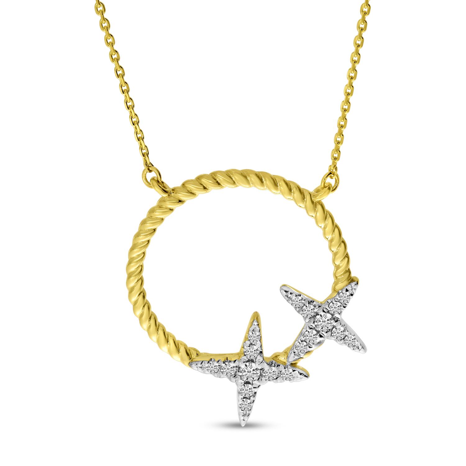 14K Yellow Gold Diamond Burst Circle Necklace