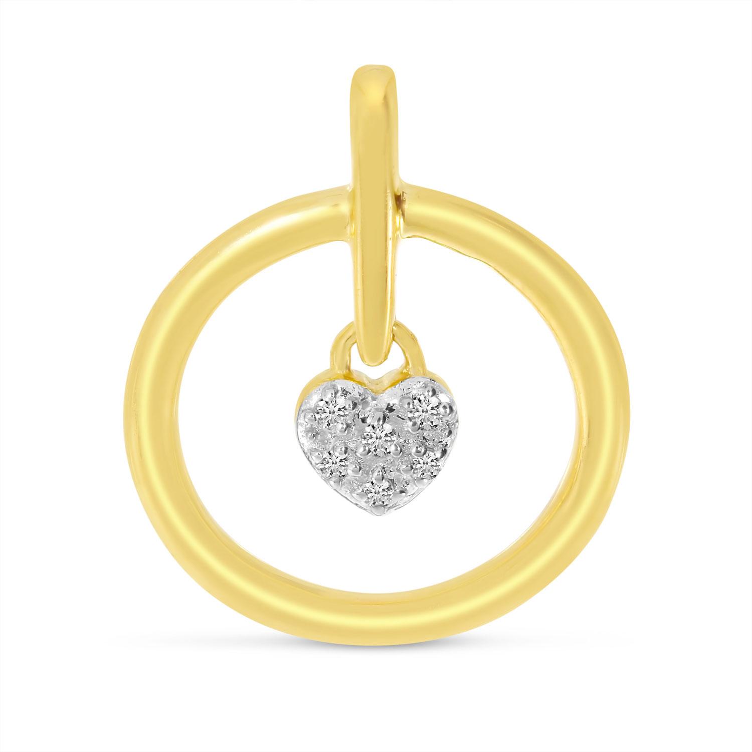 14K Yellow Gold Diamond Heart Circle Pendant