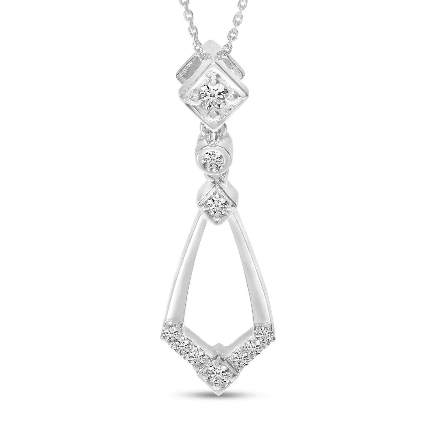 14K White Gold Diamond Geometric Dangle Pendant