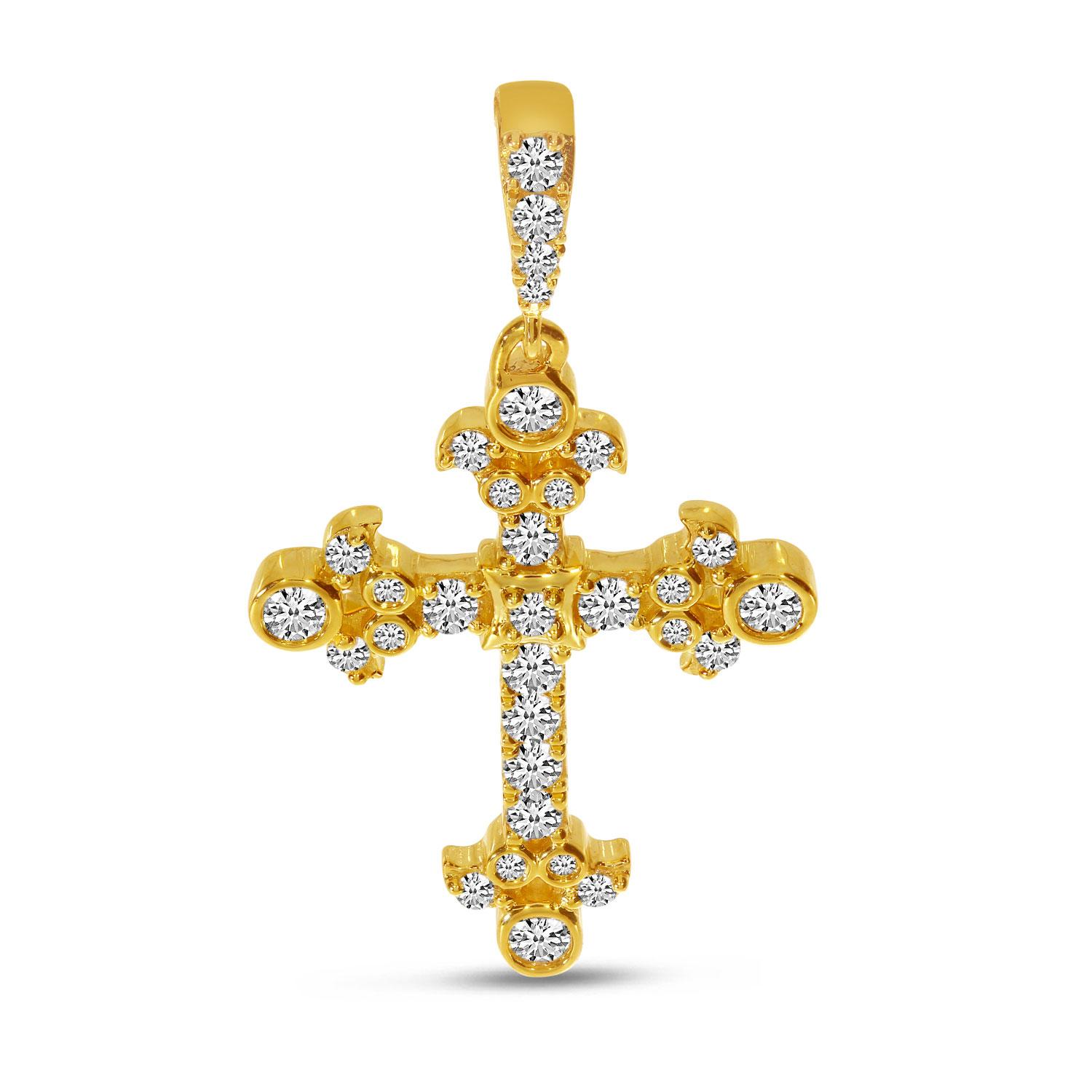 14K Yellow Gold Diamond Fashion Cross Pendant