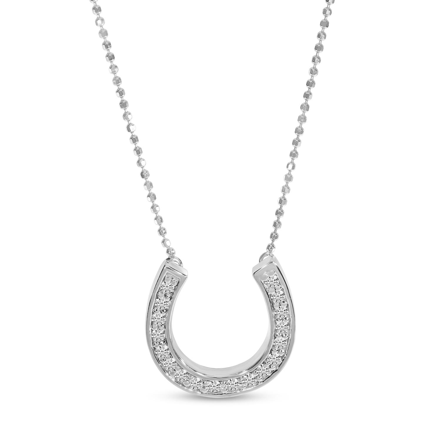 14K White Gold Diamond Horseshoe Necklace