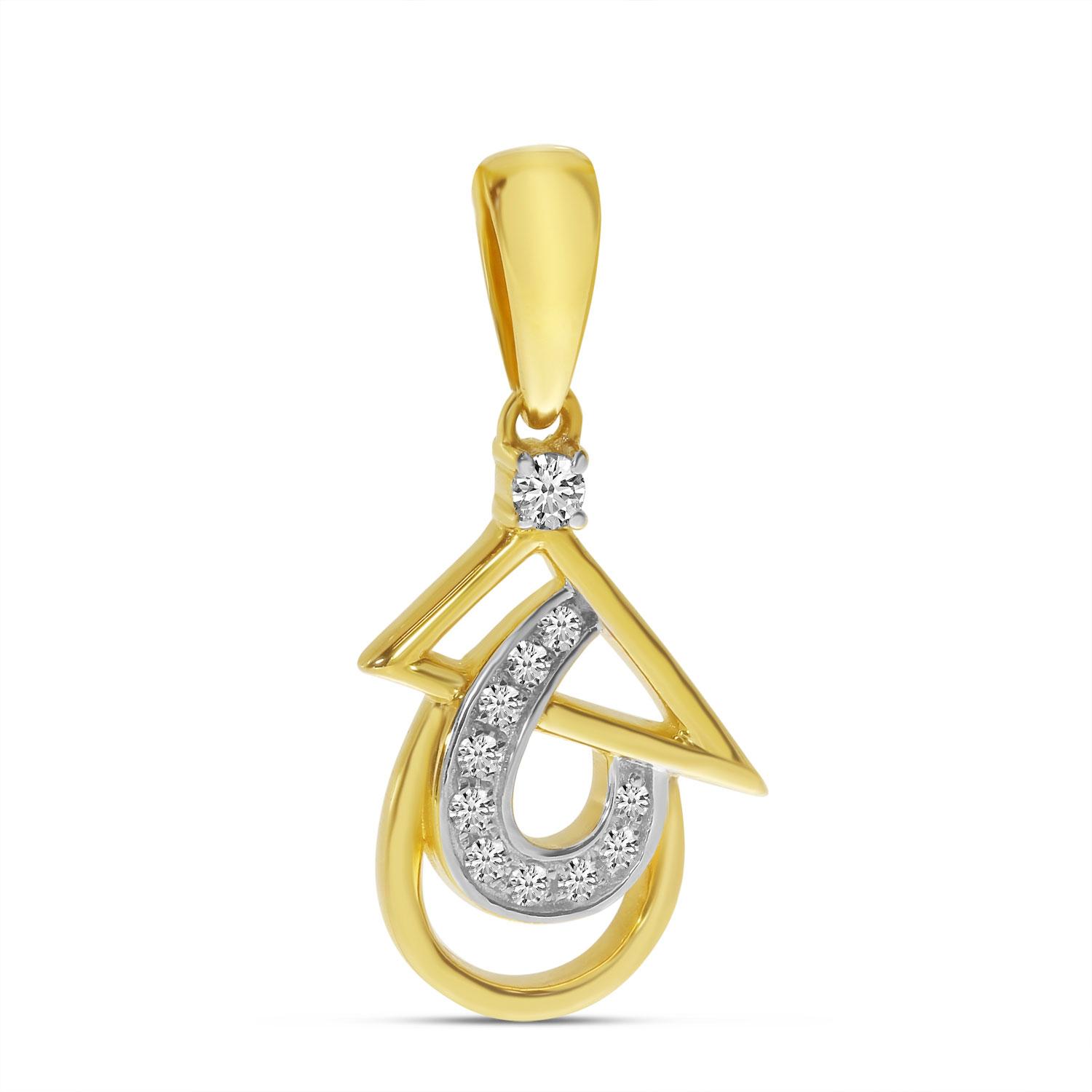 14K Yellow Gold Diamond Triangle and Pear Geometric Pendant