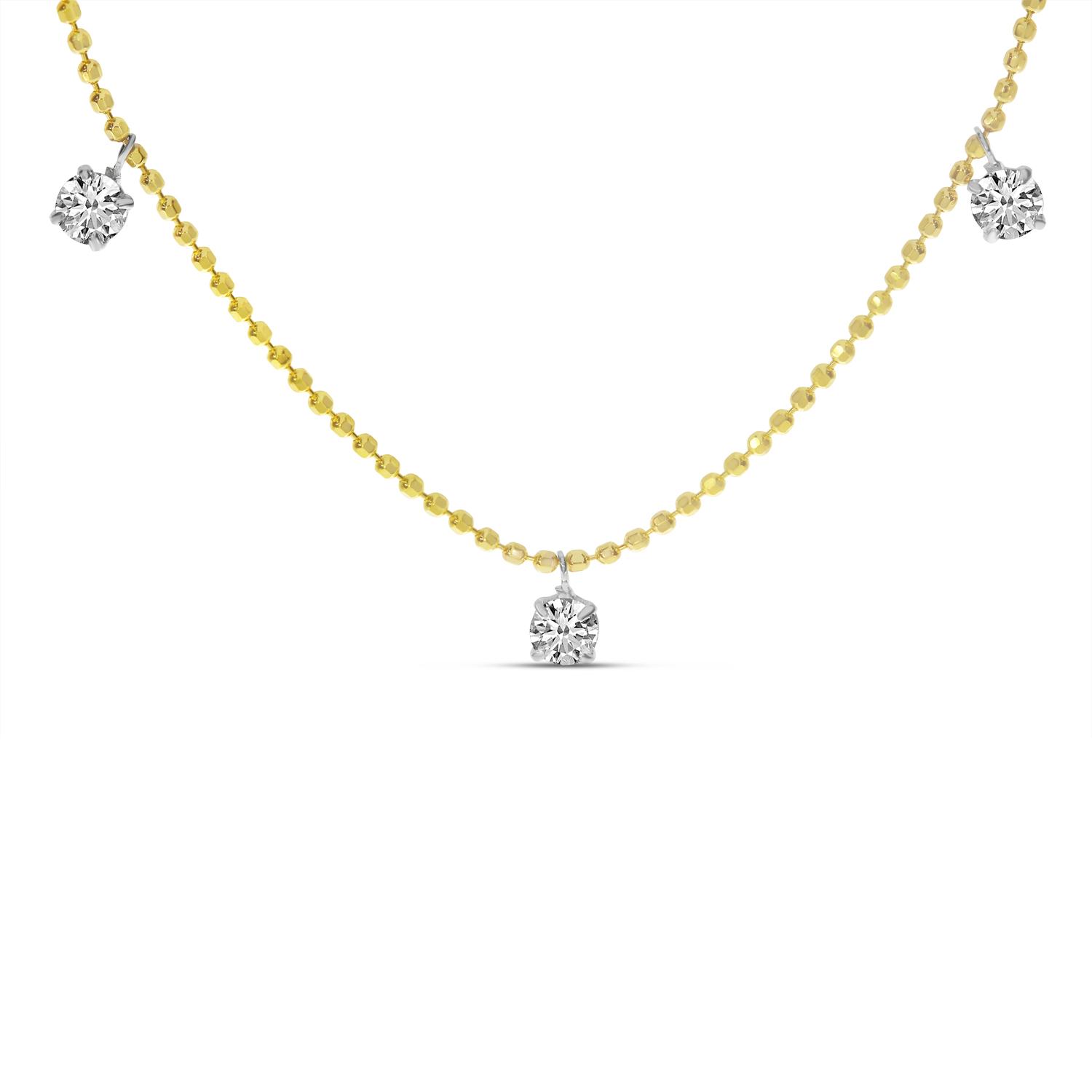 14K Yellow Gold 3 Floating Diamond 18 inch Necklace