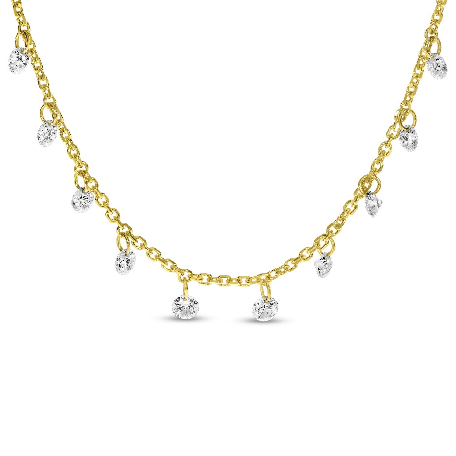 14K Yellow Gold Dashing Diamonds 10 Diamond .50 Ct 18 inch Cable Necklace