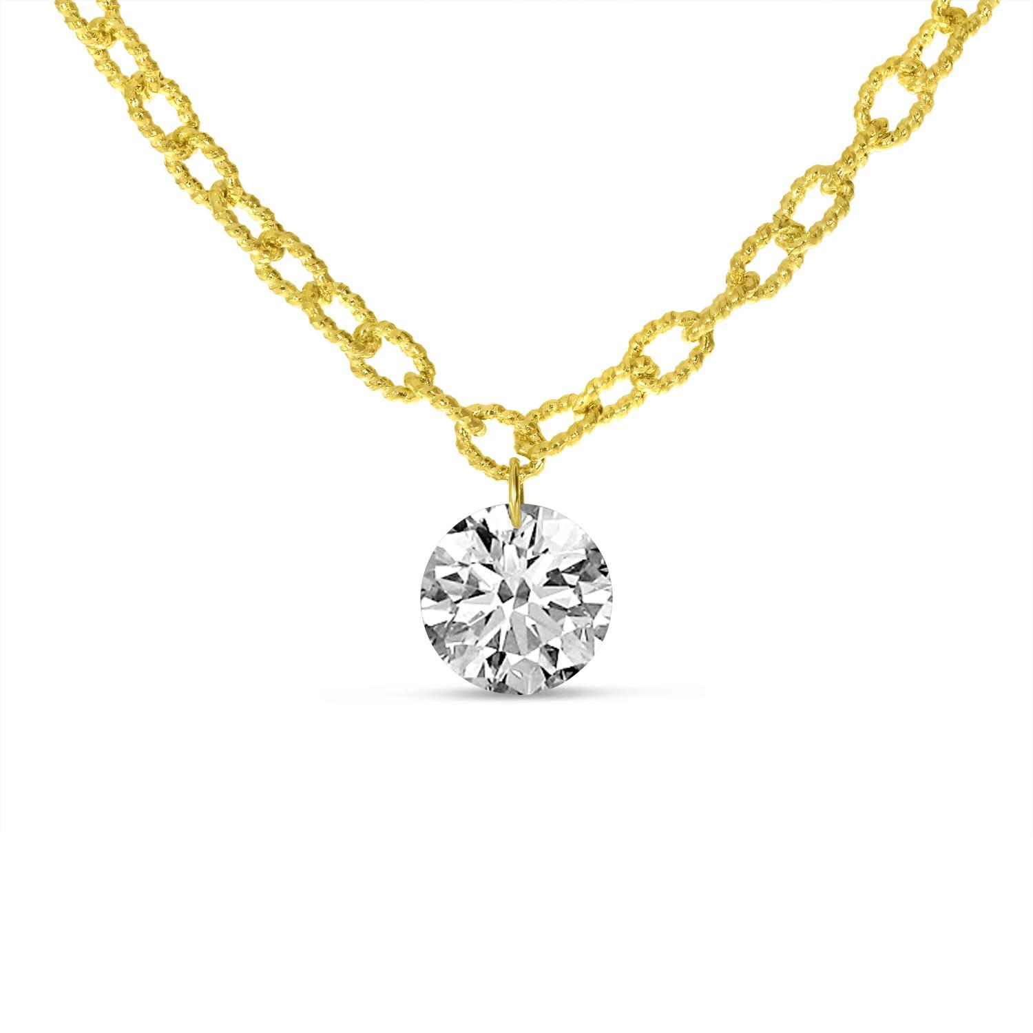 14K Yellow Gold Single Pierced .50 ct  Dashing Diamond Large Rolo Chain Necklace